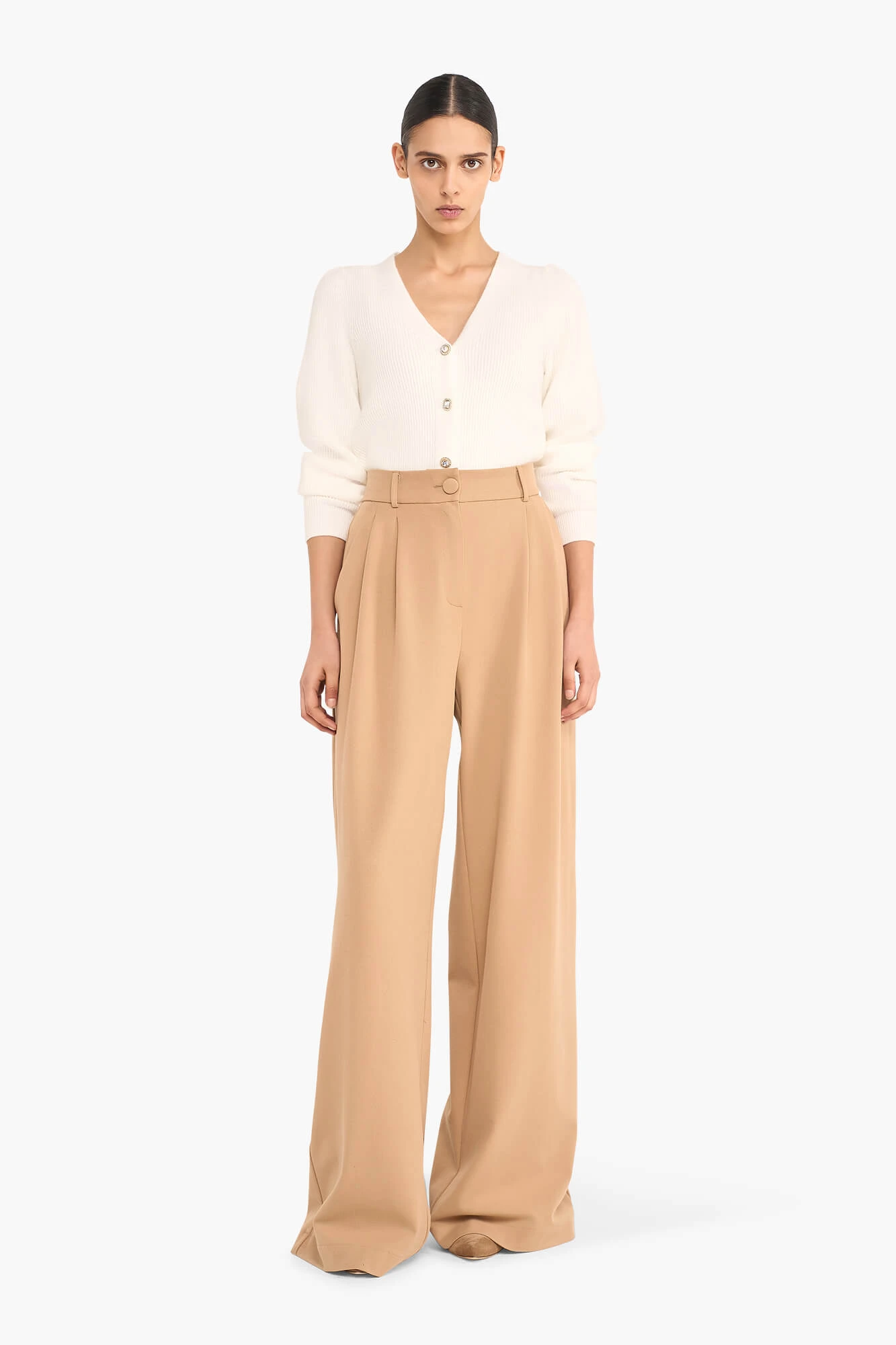 Damenhose mit weitem Bein, Dollar, beige