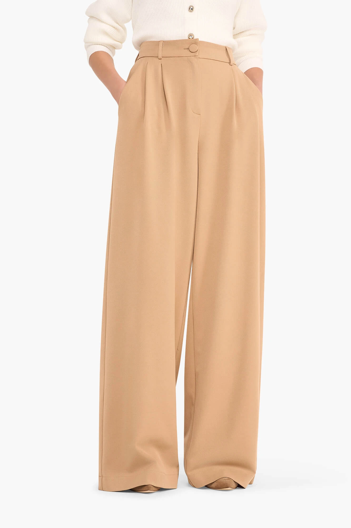 Damenhose mit weitem Bein, Dollar, beige