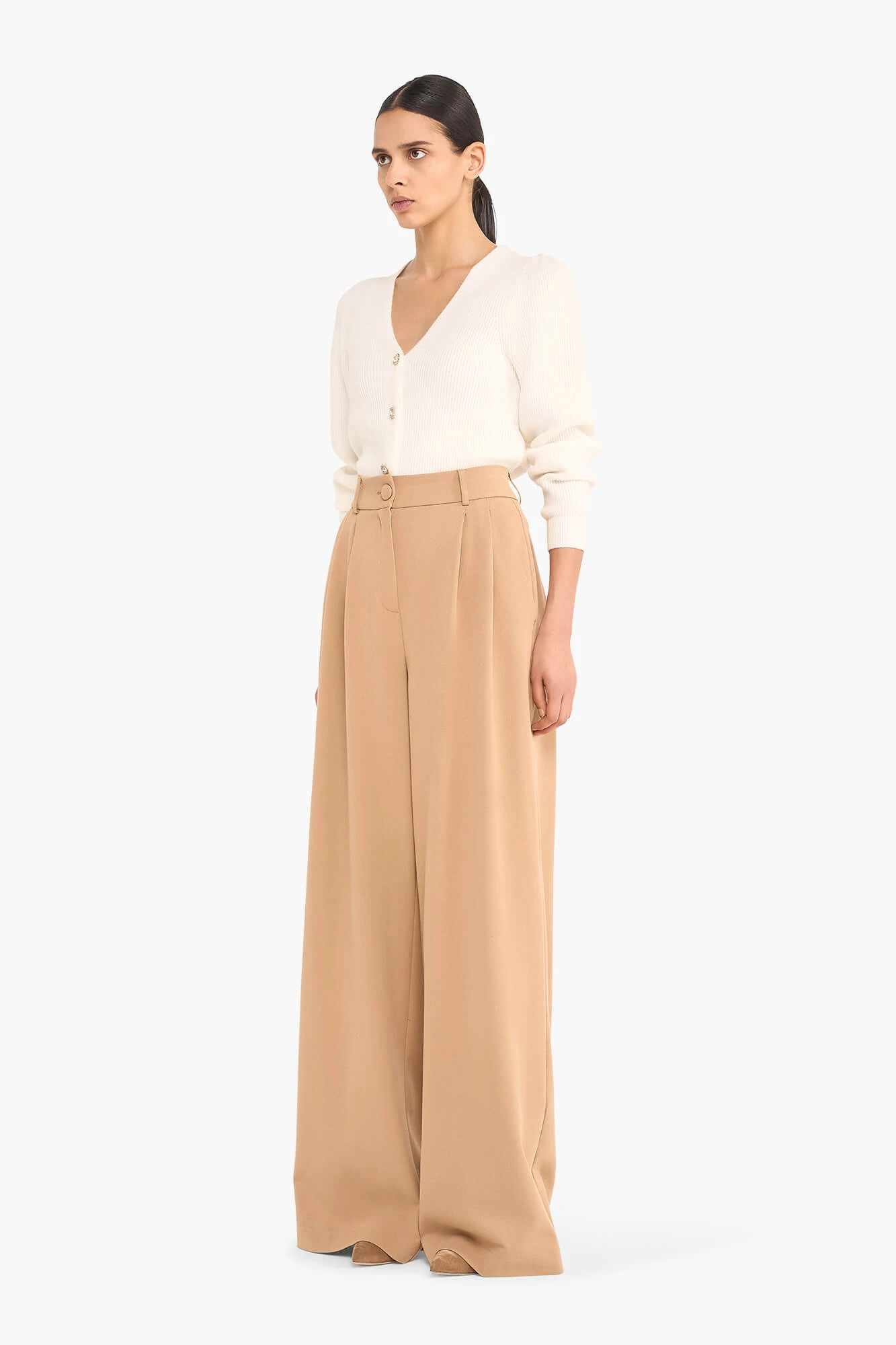 Damenhose mit weitem Bein, Dollar, beige