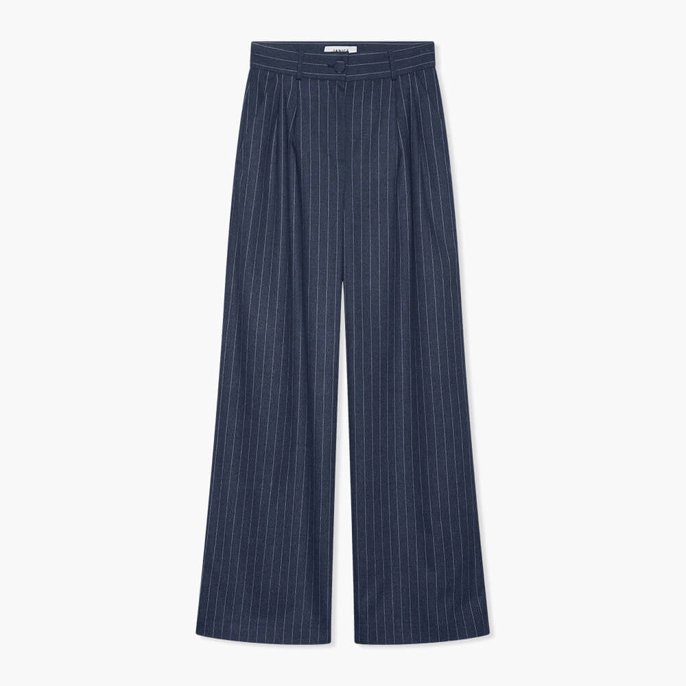 Broek Dames Wijde Pijp Streep Dollar Blauw