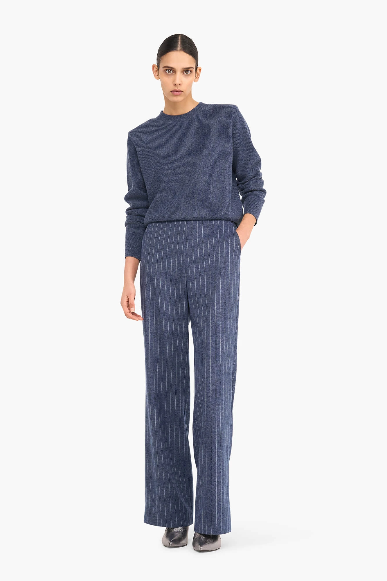 Broek Dames Rechte Pijp Streep Pete Blauw