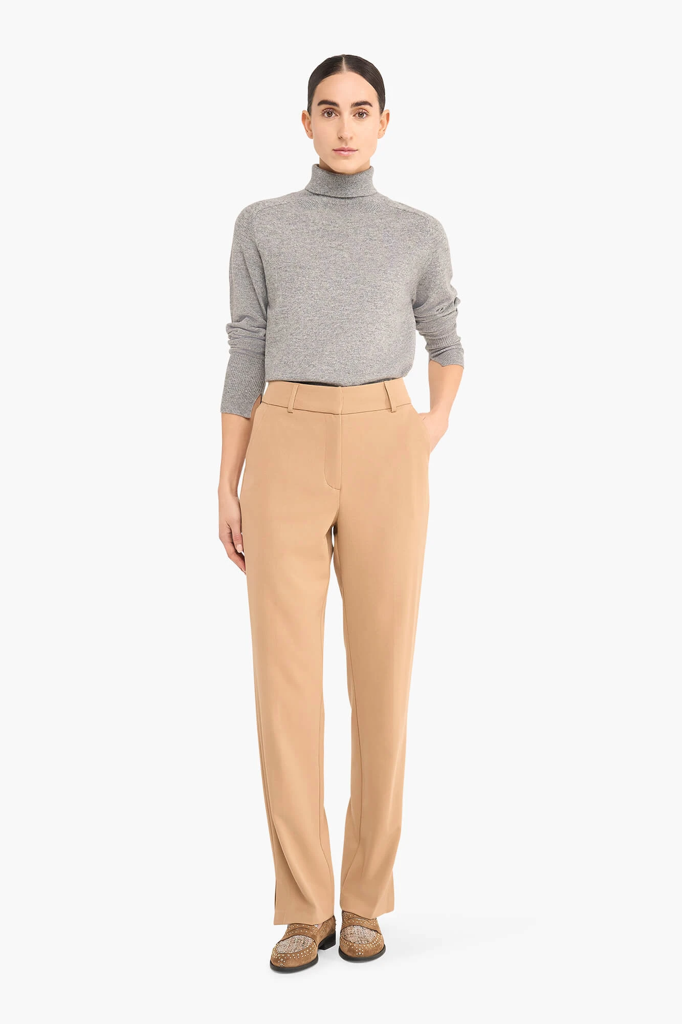 Damenhose mit Schlitz „Marc“ in Beige
