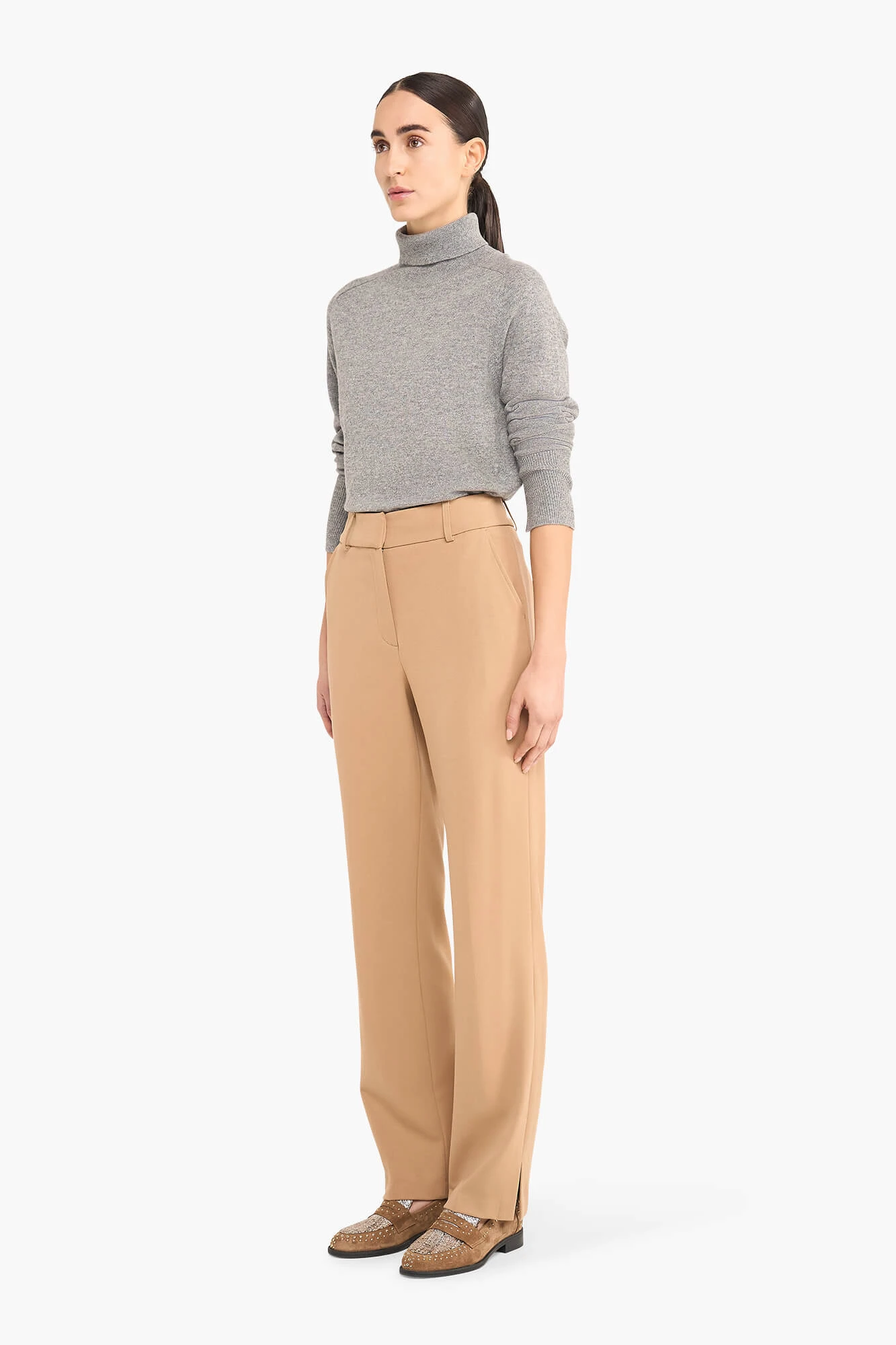 Damenhose mit Schlitz „Marc“ in Beige