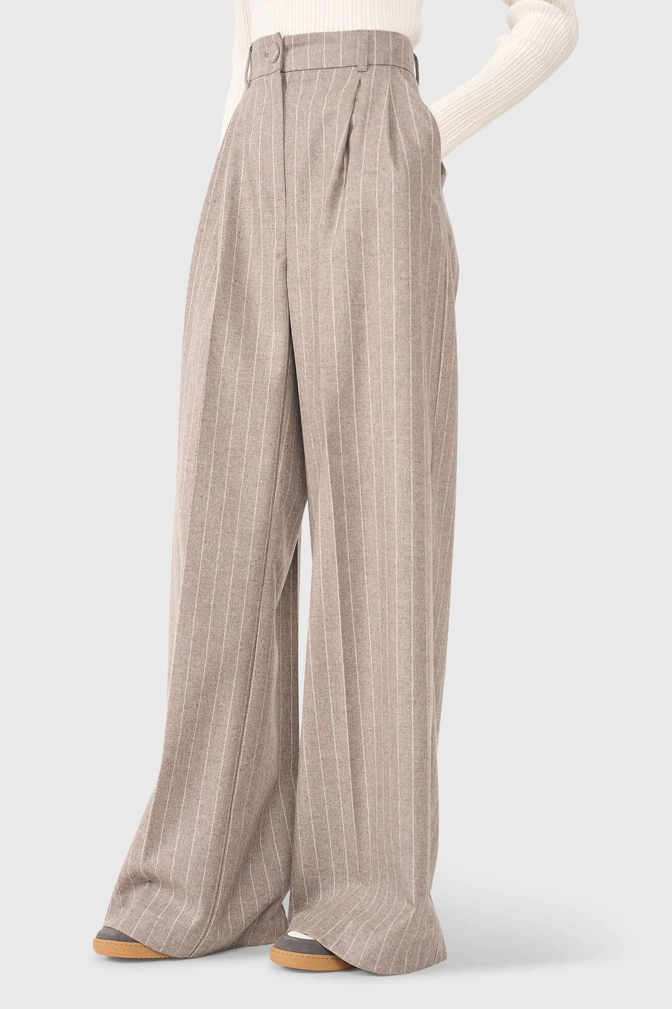 Beige Striped Trousers