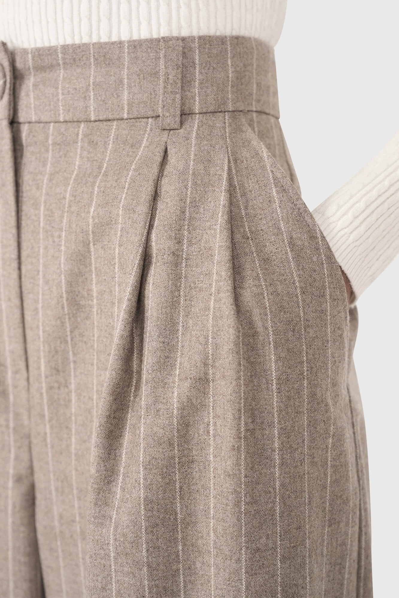 Beige Striped Trousers
