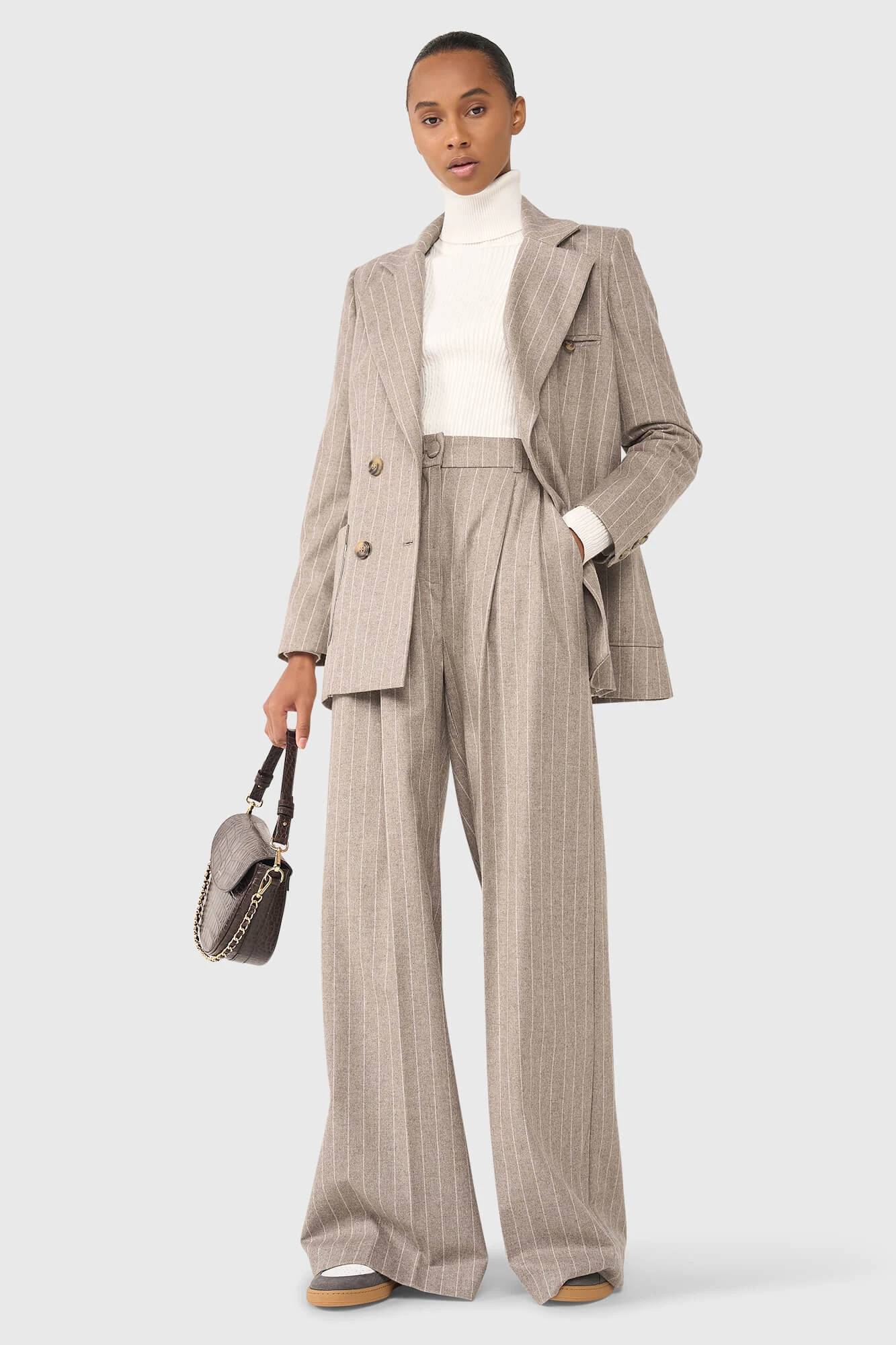 Beige Striped Trousers