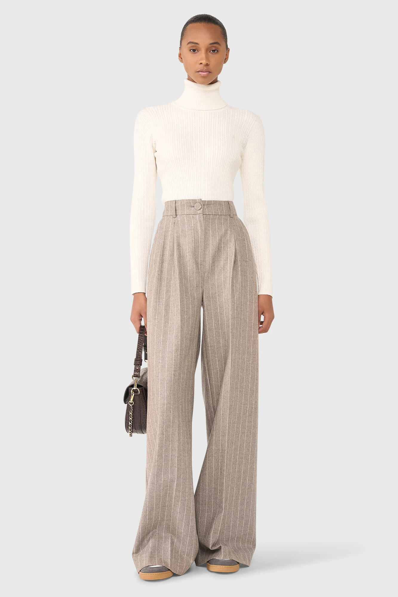 Beige Striped Trousers