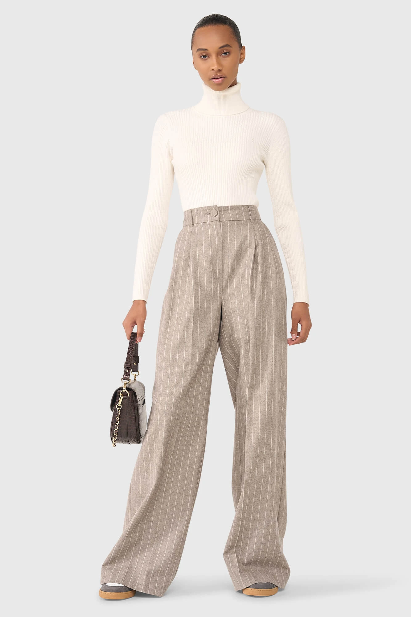 Beige Striped Trousers