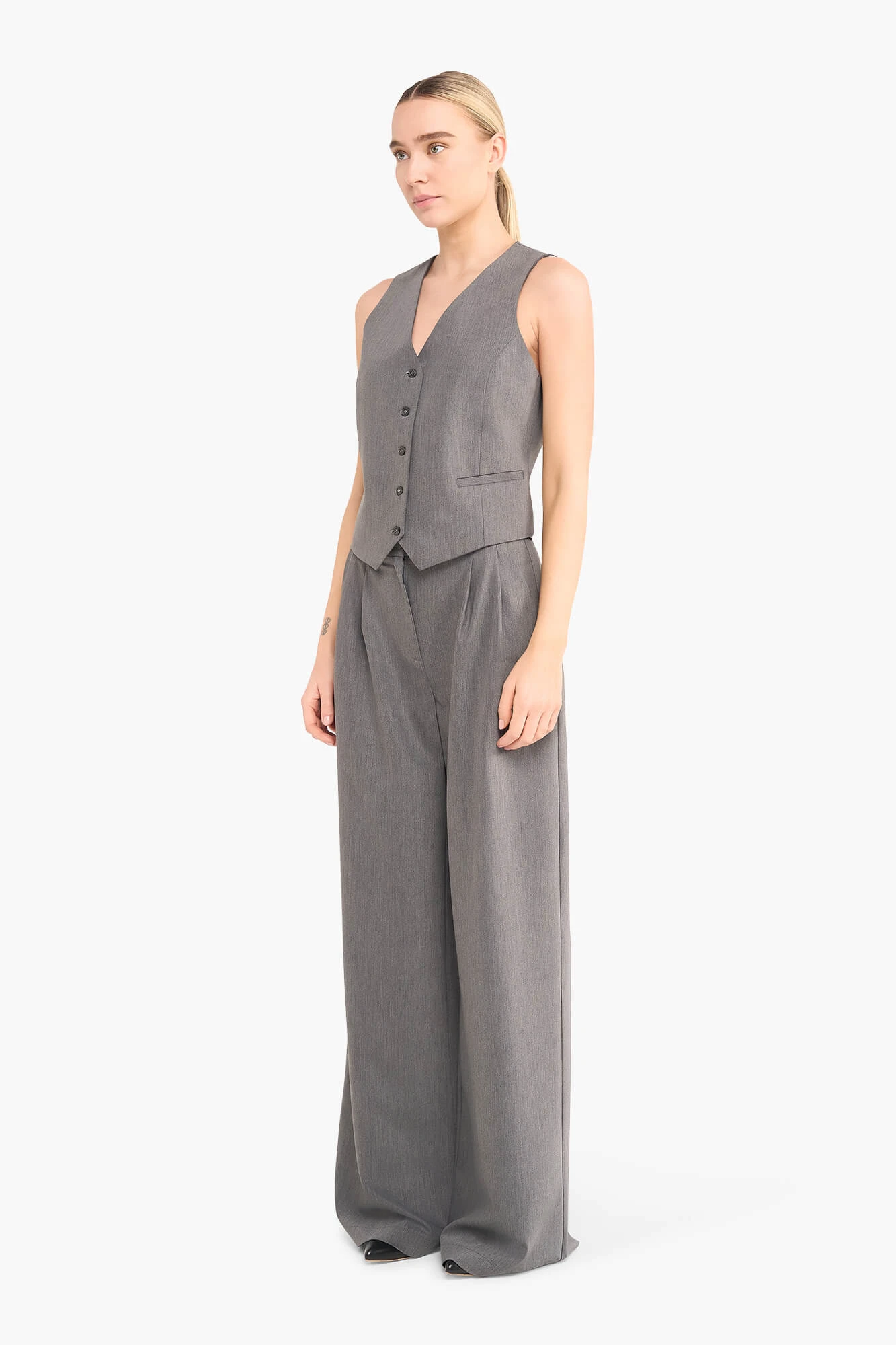 Damenhose mit weitem Bein, Dollar-Grau
