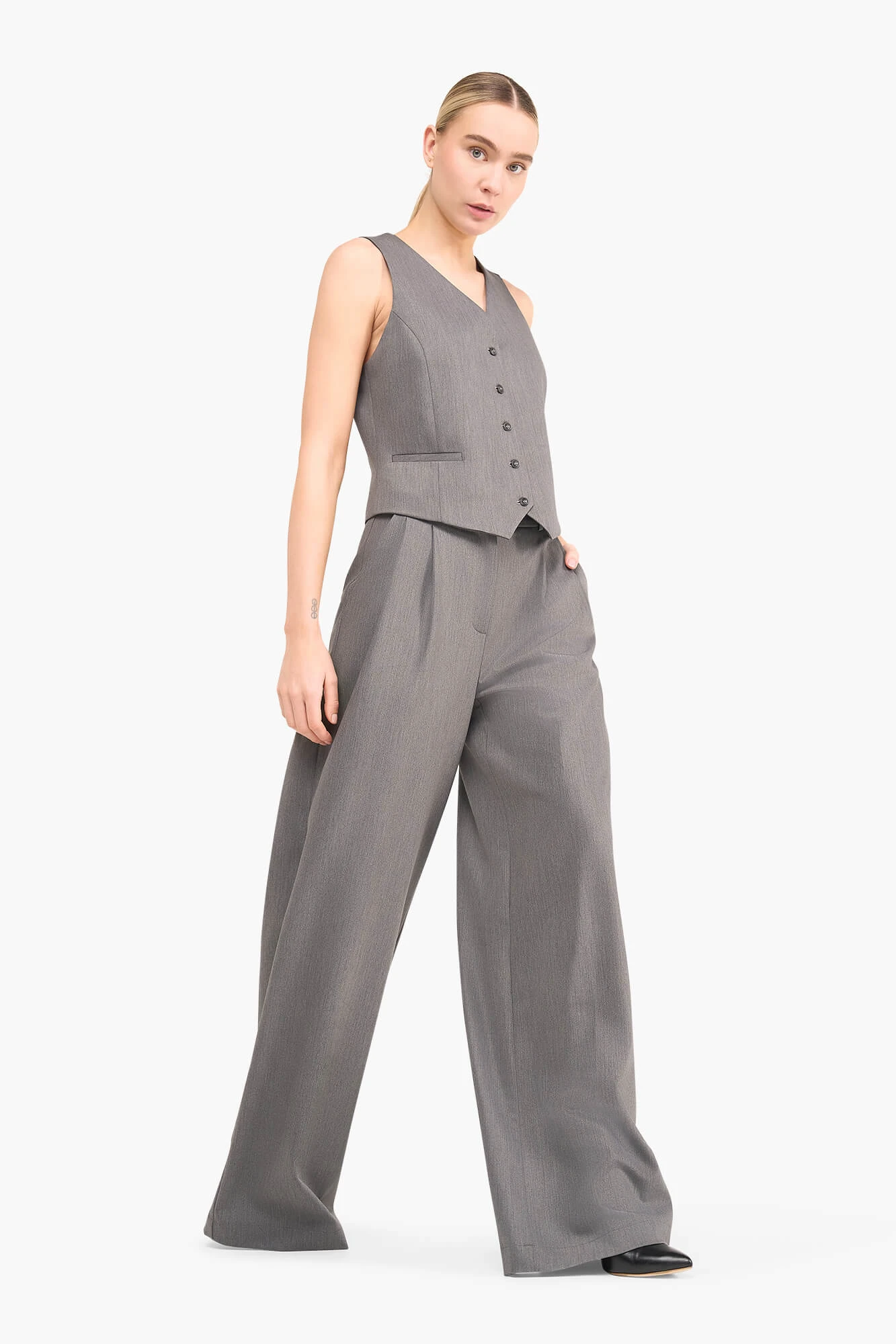 Damenhose mit weitem Bein, Dollar-Grau
