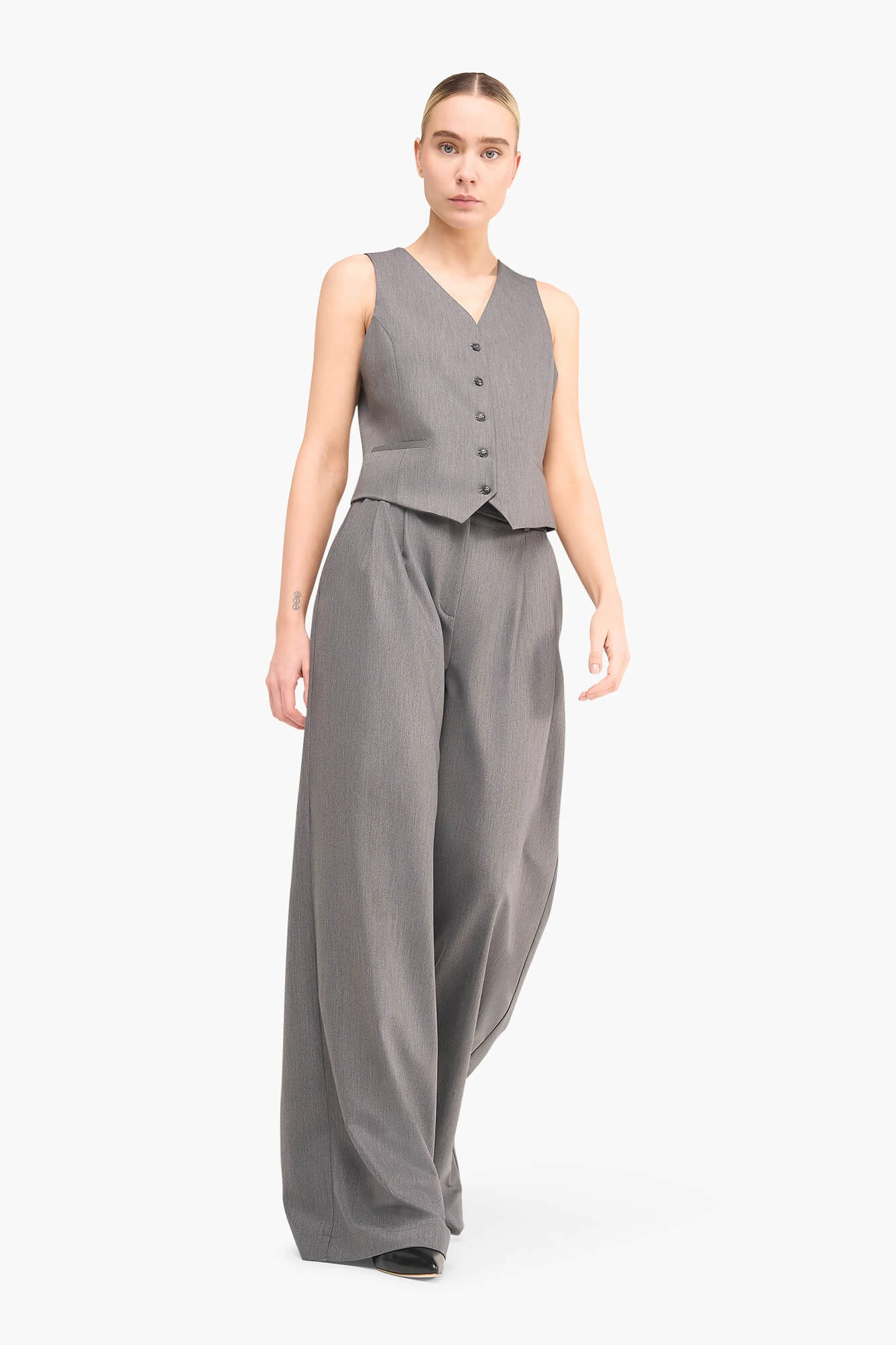 Damenhose mit weitem Bein, Dollar-Grau