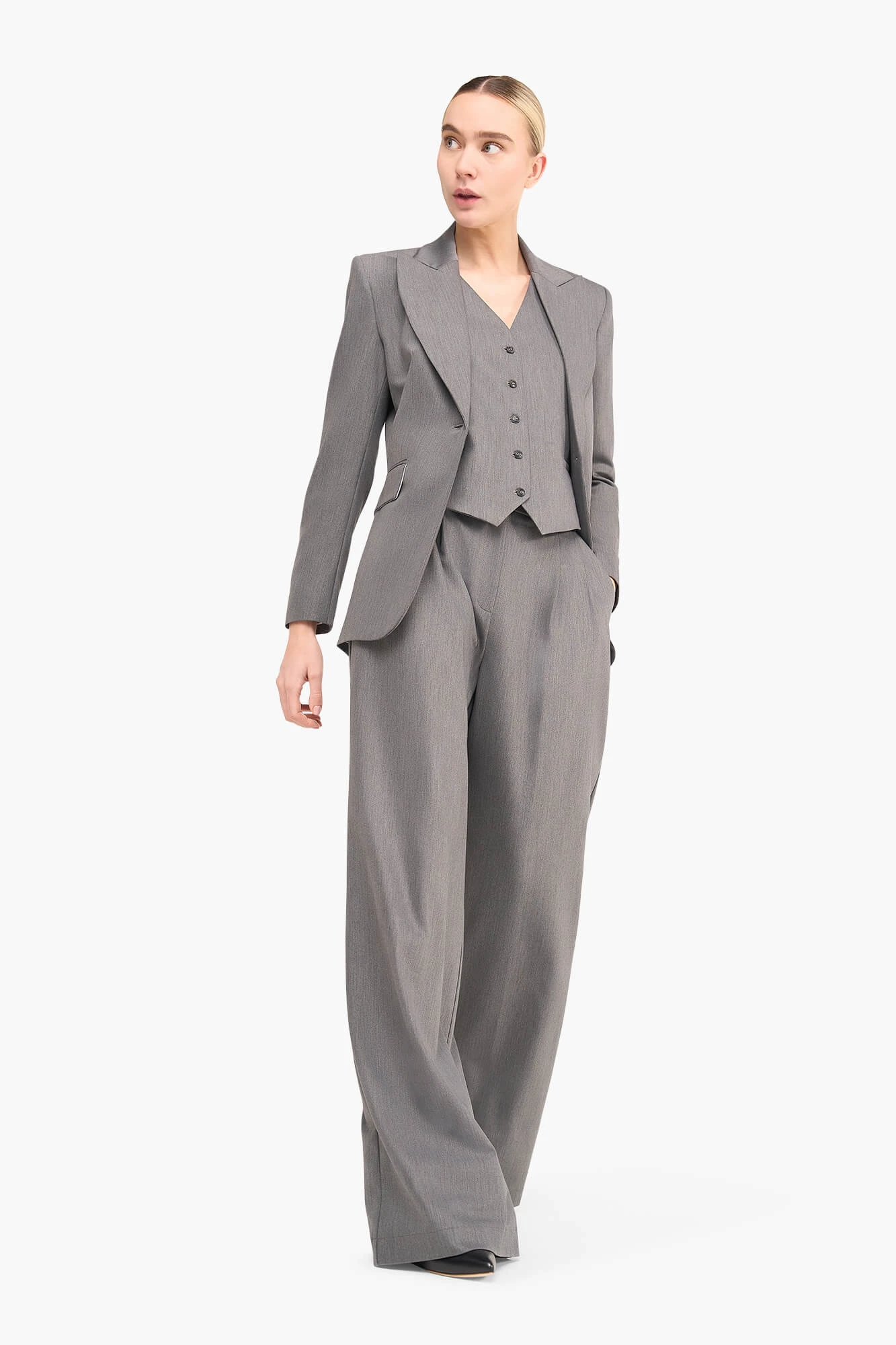 Damenhose mit weitem Bein, Dollar-Grau