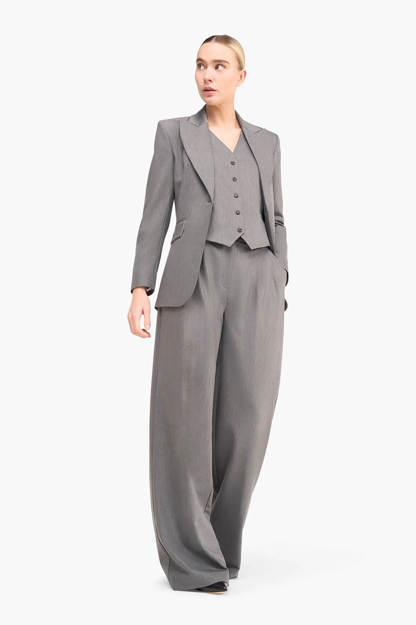 Damenhose mit weitem Bein, Dollar-Grau