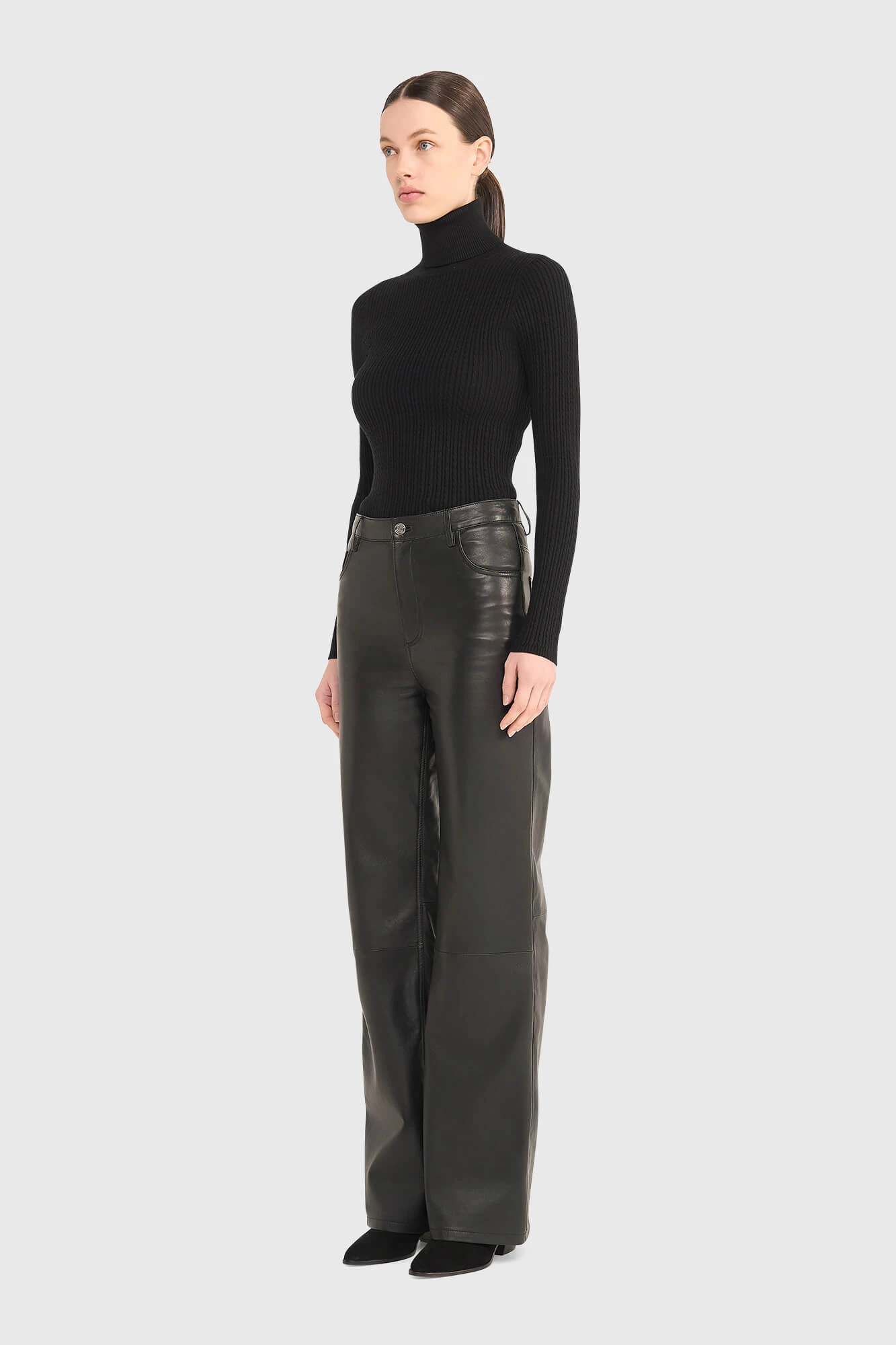 Lederhose für Damen, gerader Schnitt, Jason, schwarz