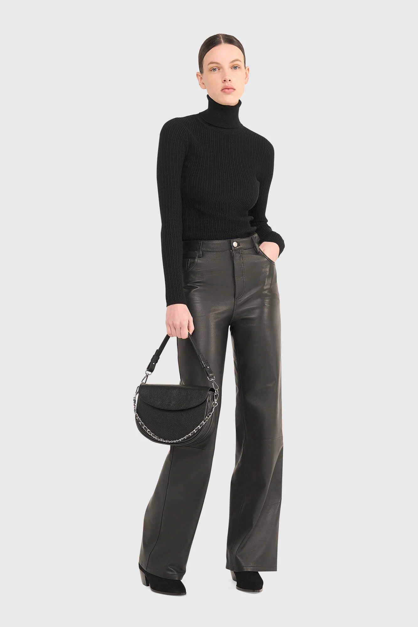 Lederhose für Damen, gerader Schnitt, Jason, schwarz