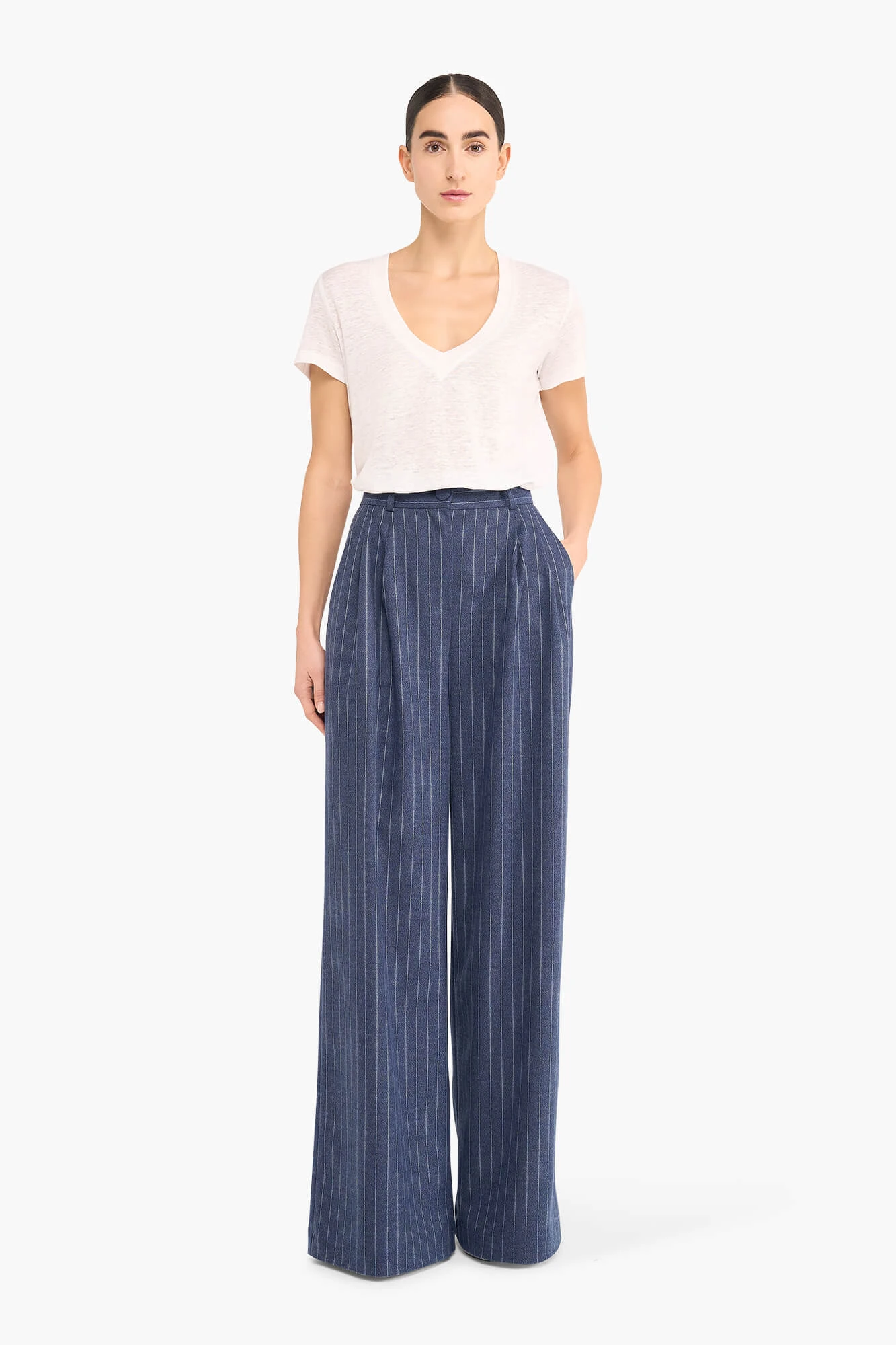 Women's Wide-Leg Striped Pants in Dollar Blue