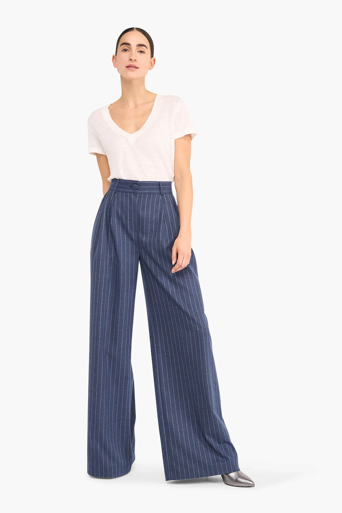 Women's Wide-Leg Striped Pants in Dollar Blue