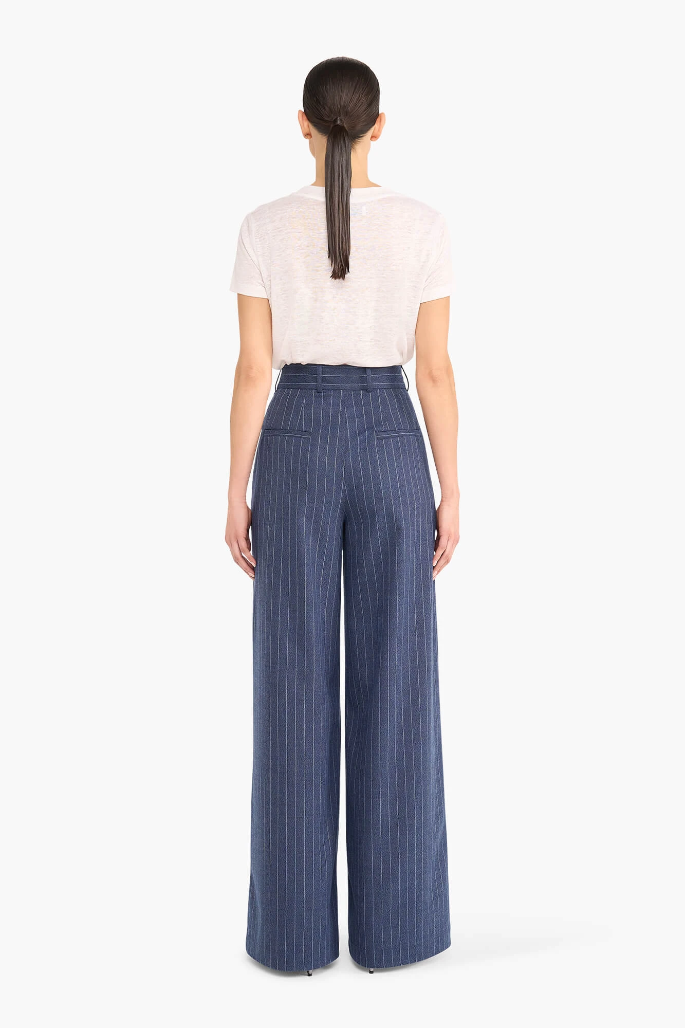 Women's Wide-Leg Striped Pants in Dollar Blue