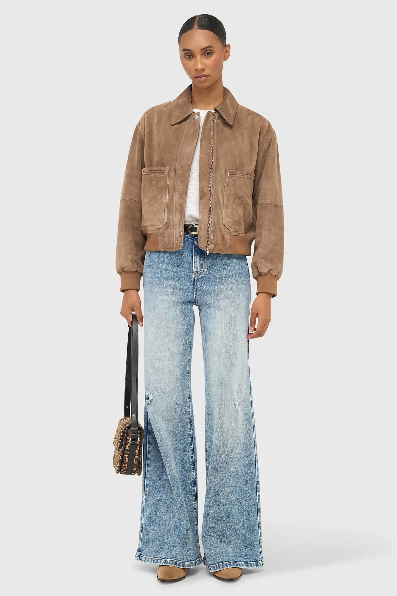 Leren Bomberjack Tony Bruin Suede