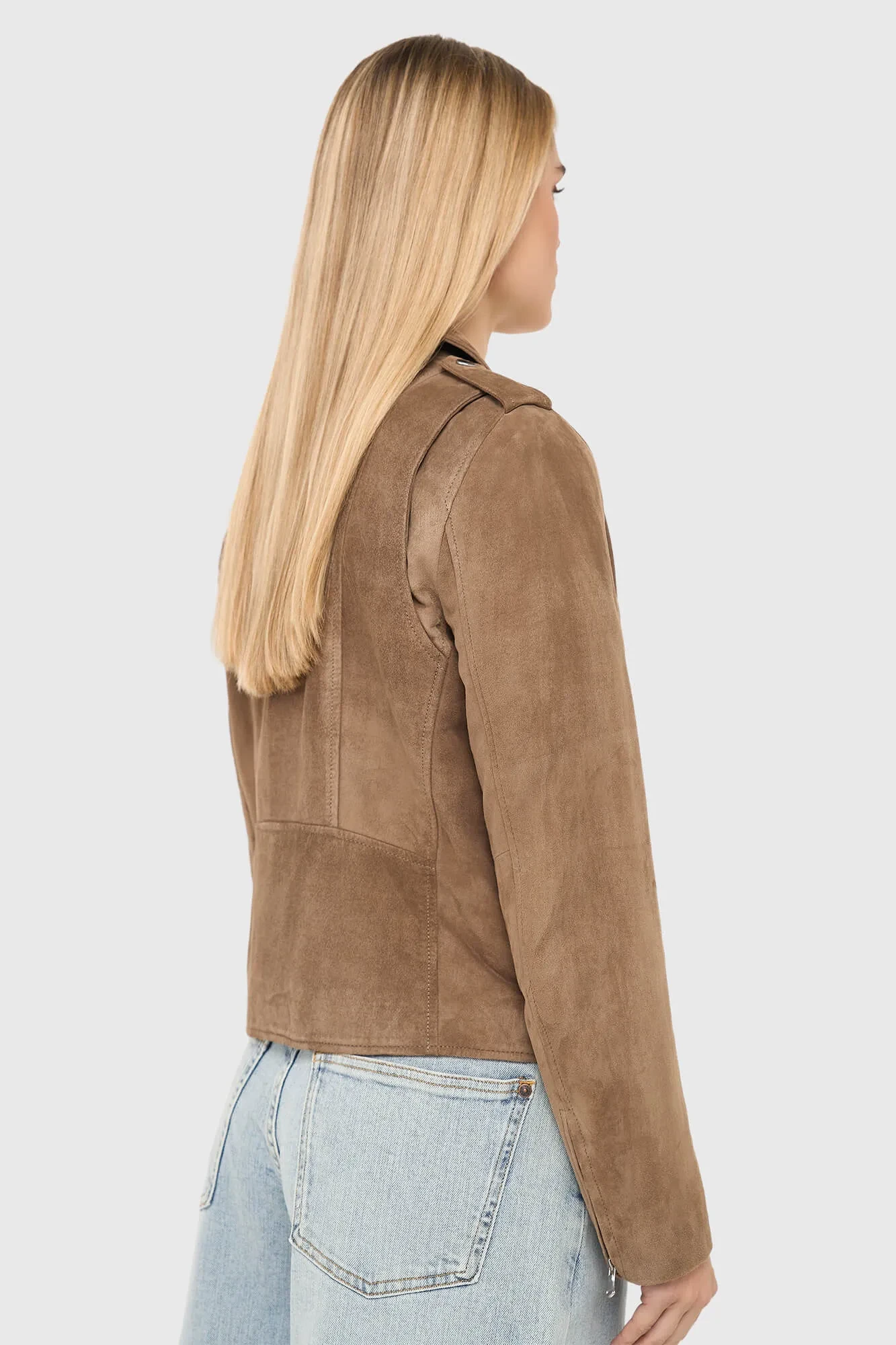 Braune Leder-Wildleder-Bikerjacke von Burke