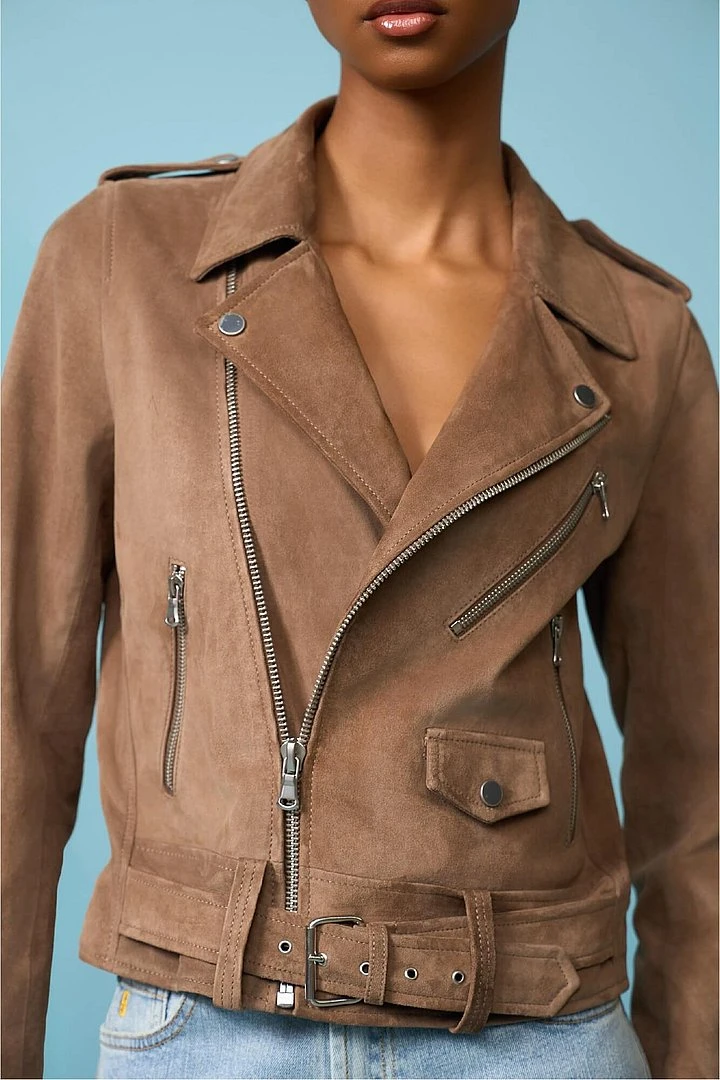 Braune Leder-Wildleder-Bikerjacke von Burke