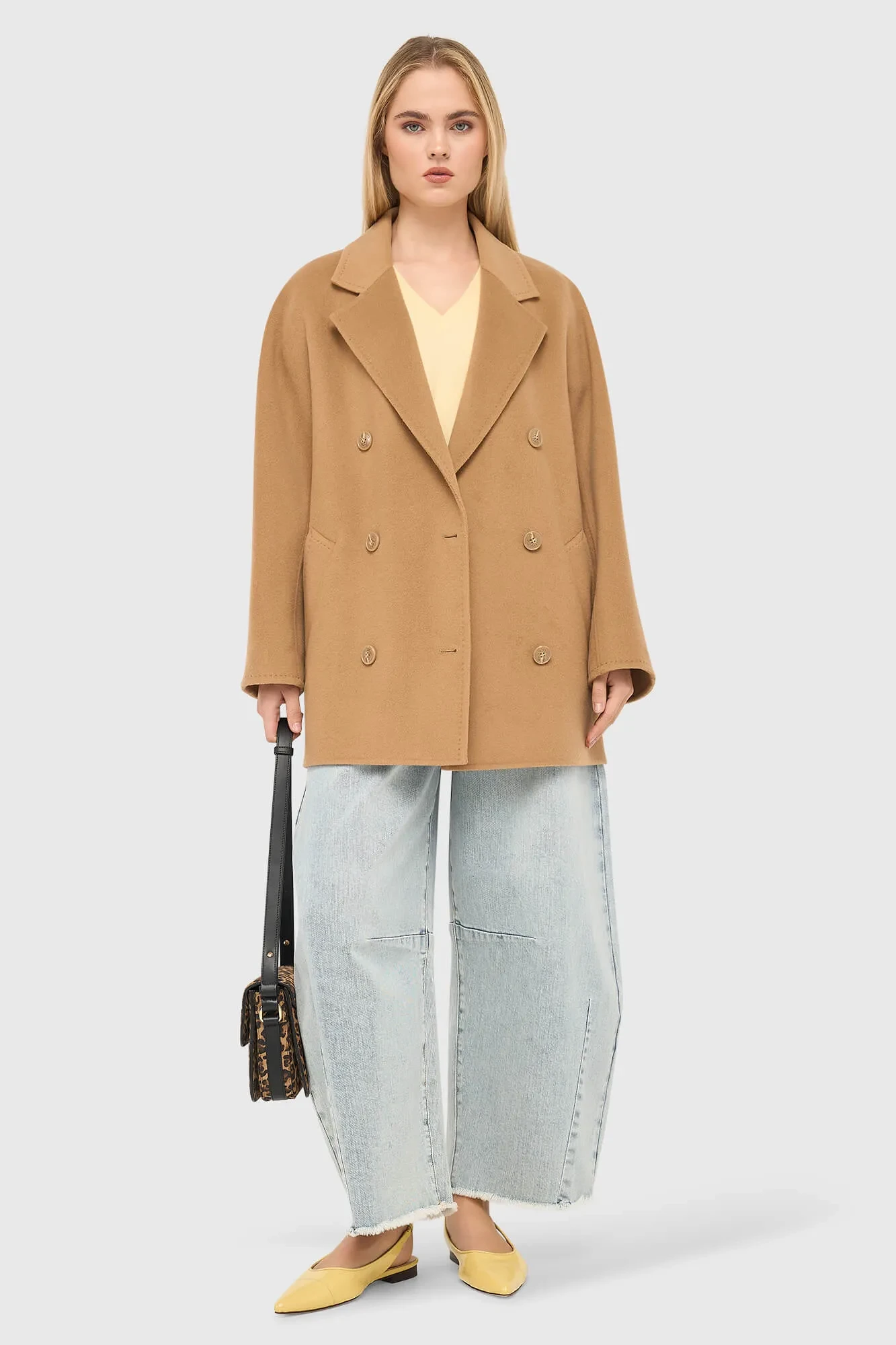 Women's Double-Faced Cashmere Caban Coat in Kennedy Camel