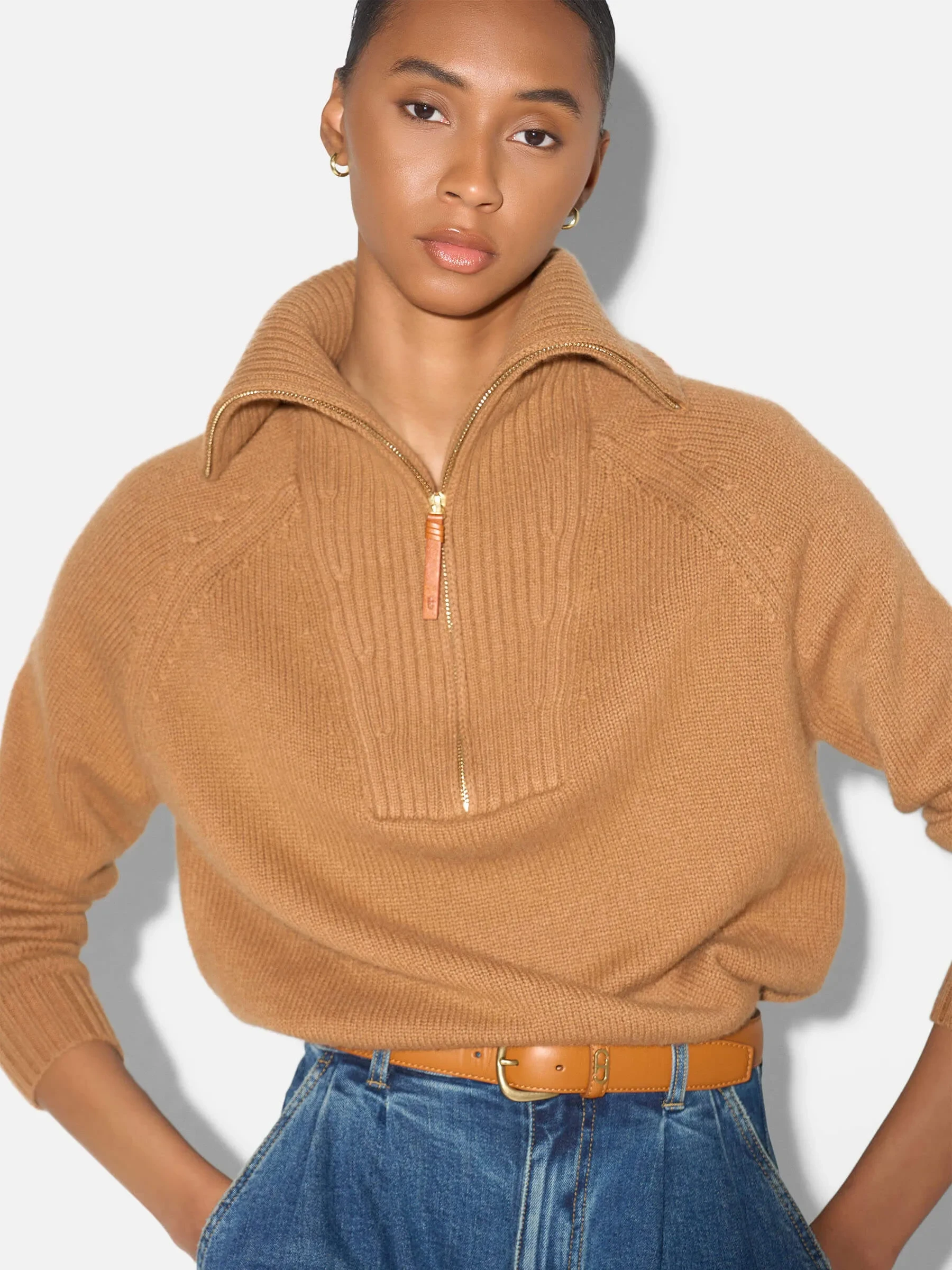 Camel Cashmere Dames Trui Rits Yonas