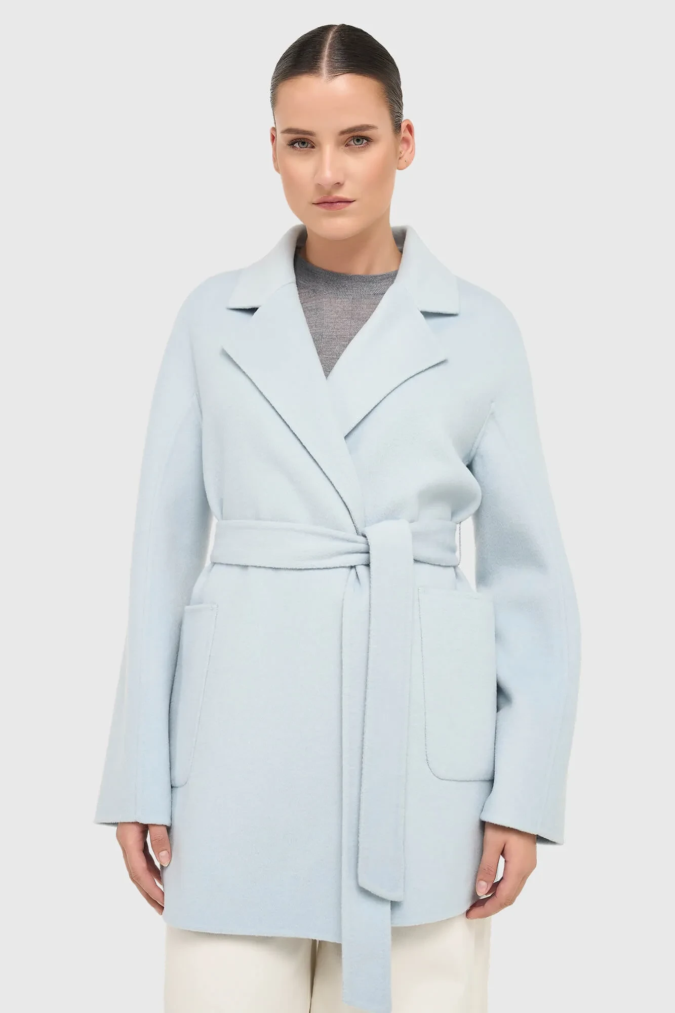 Women's Double-Faced Cashmere Coat, Calvin Blue