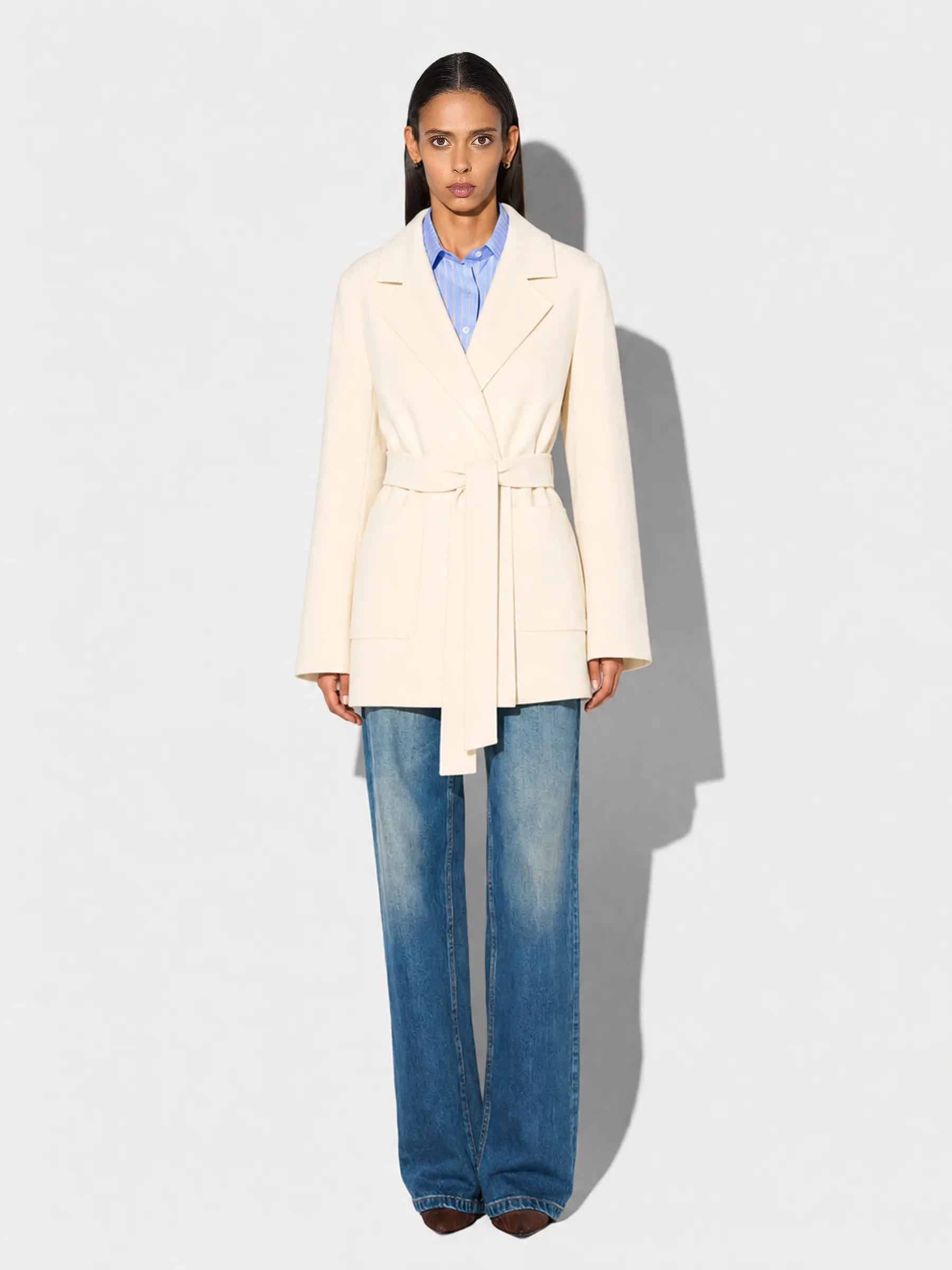 Women's Double-Faced Cashmere Coat by Calvin, Off-White