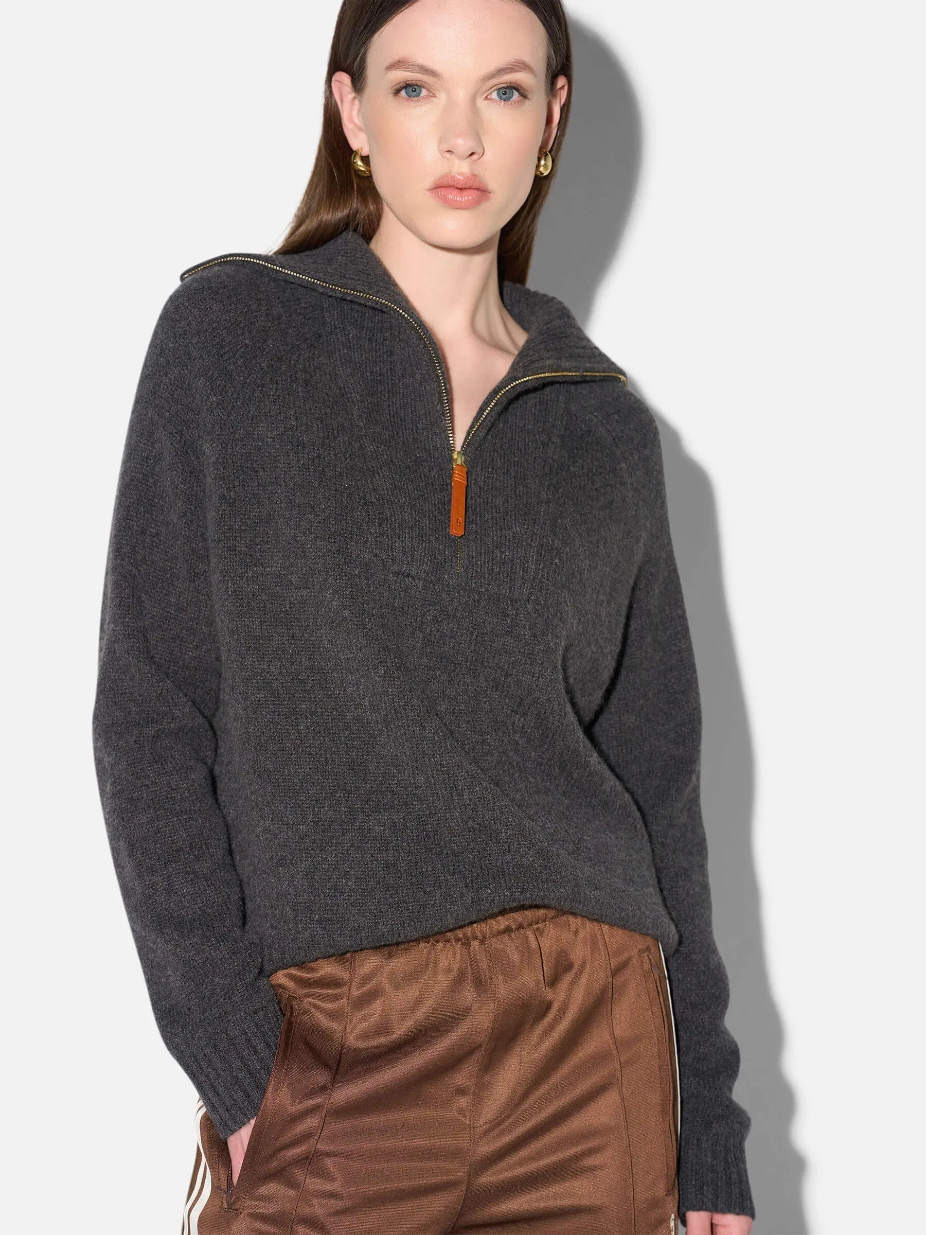 Cashmere Dames Trui Grijs Rits Yonas