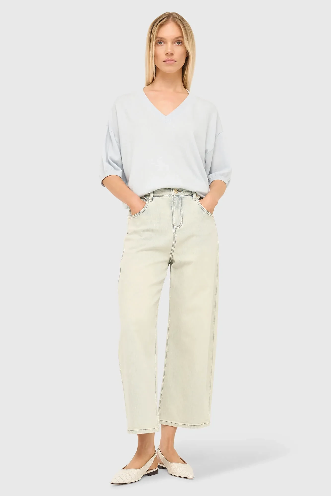 Cashmere Dames Trui V Hals Romeo Licht Blauw