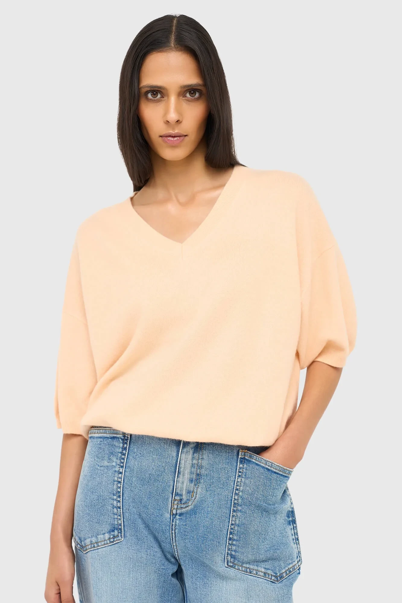 Women's Cashmere V-Neck Sweater Romeo Peach