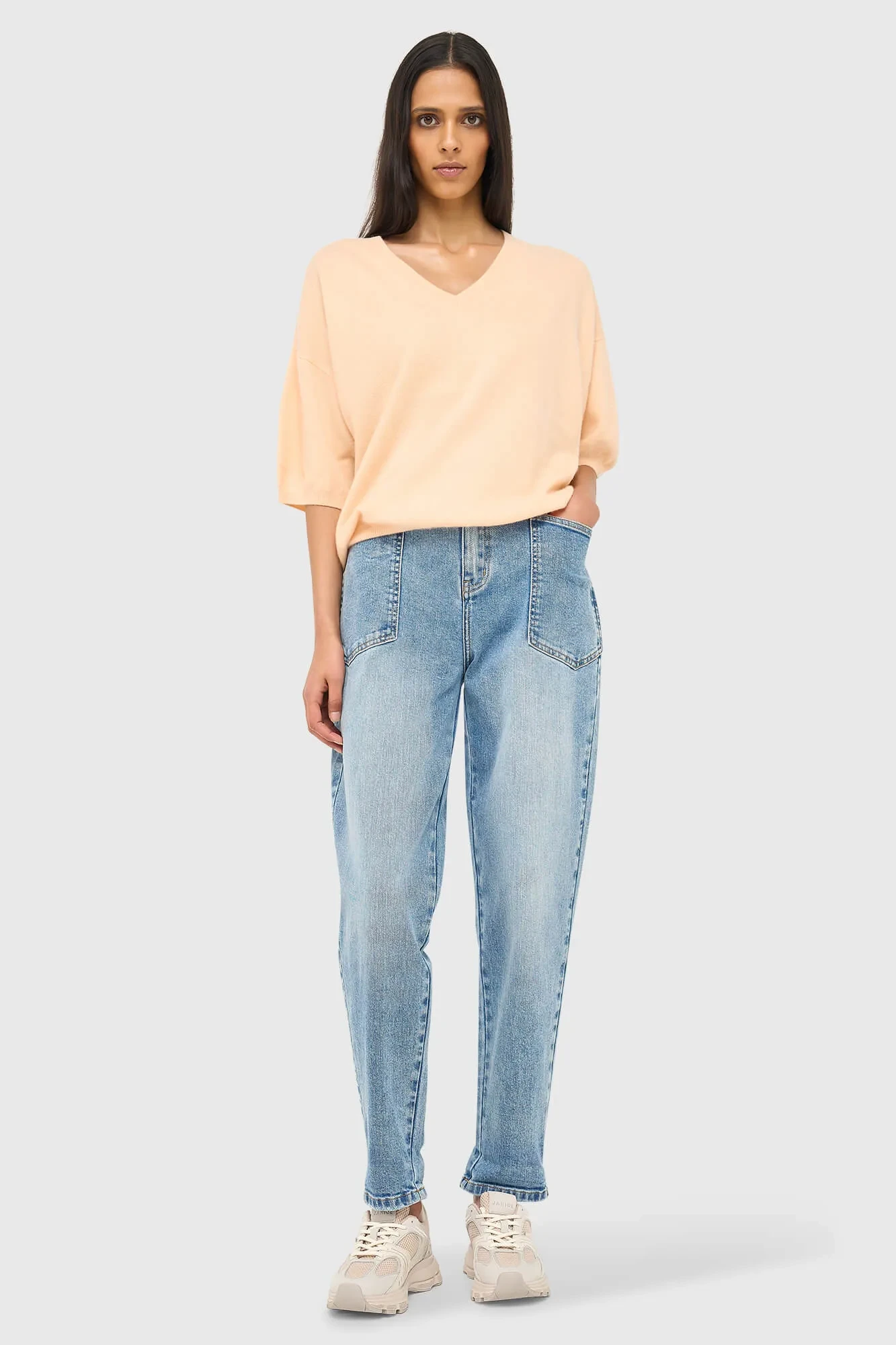 Cashmere Dames Trui V Hals Romeo Peach Lurex