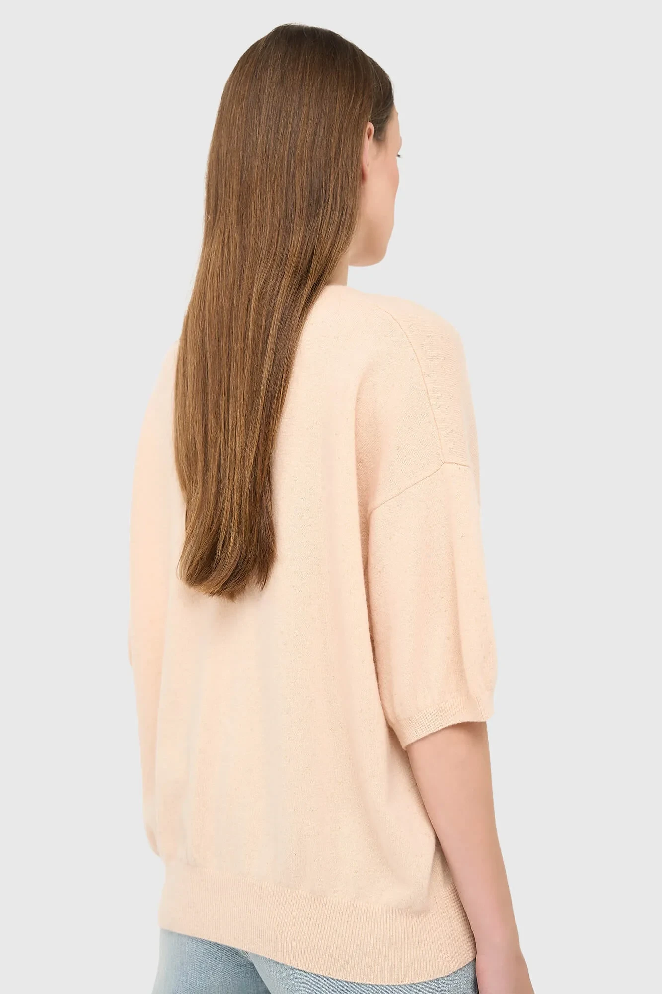 Women's Cashmere V-Neck Romeo Peach Lurex Sweater
