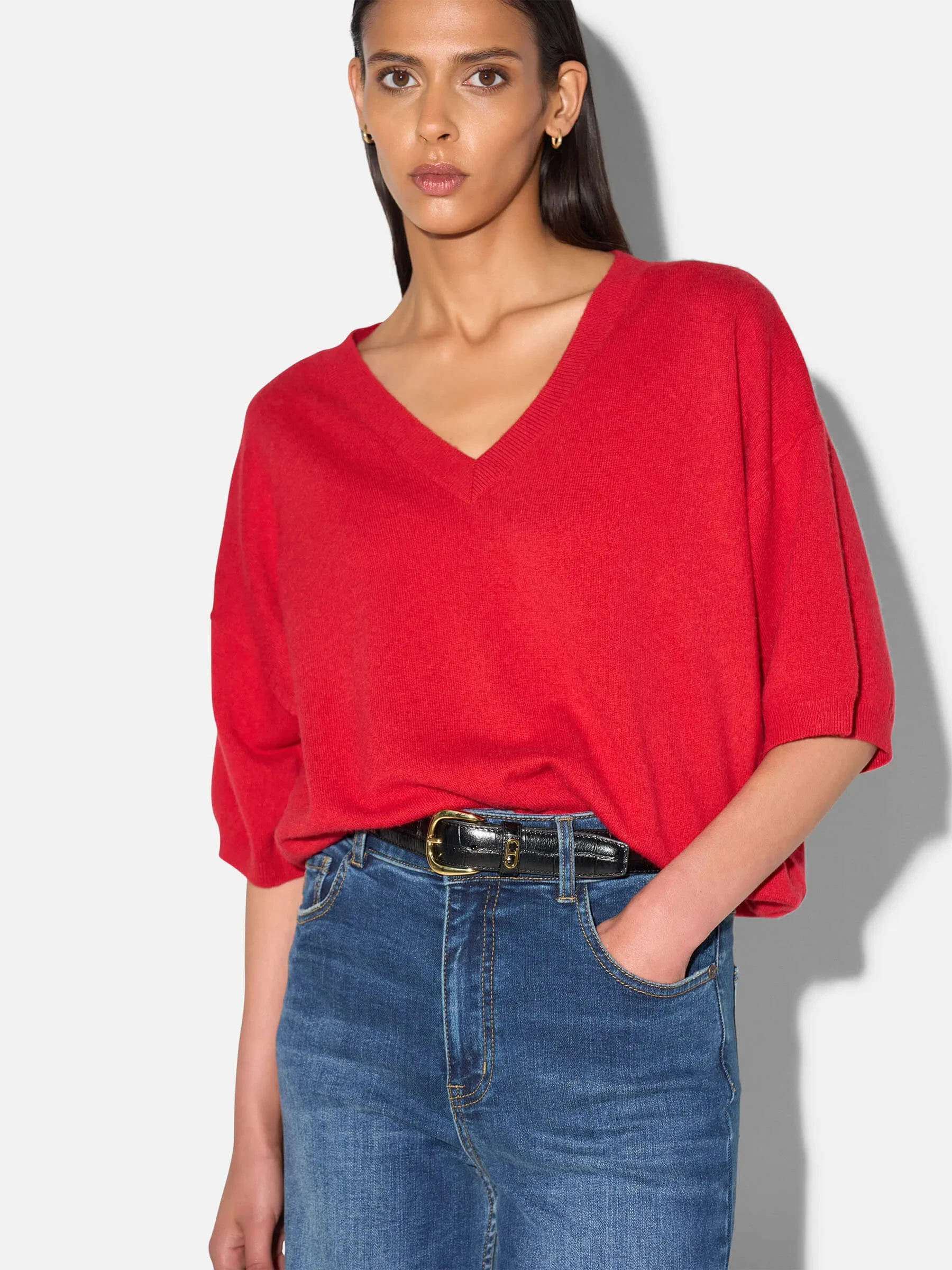 Cashmere Dames Trui V Hals Romeo Rood