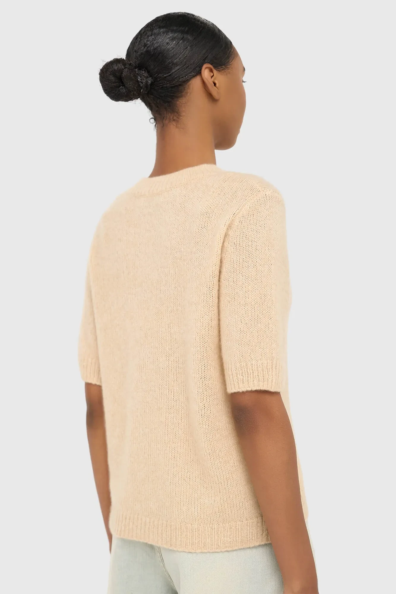 Women's Short-Sleeve Cashmere Sweater, Cream, Eloi