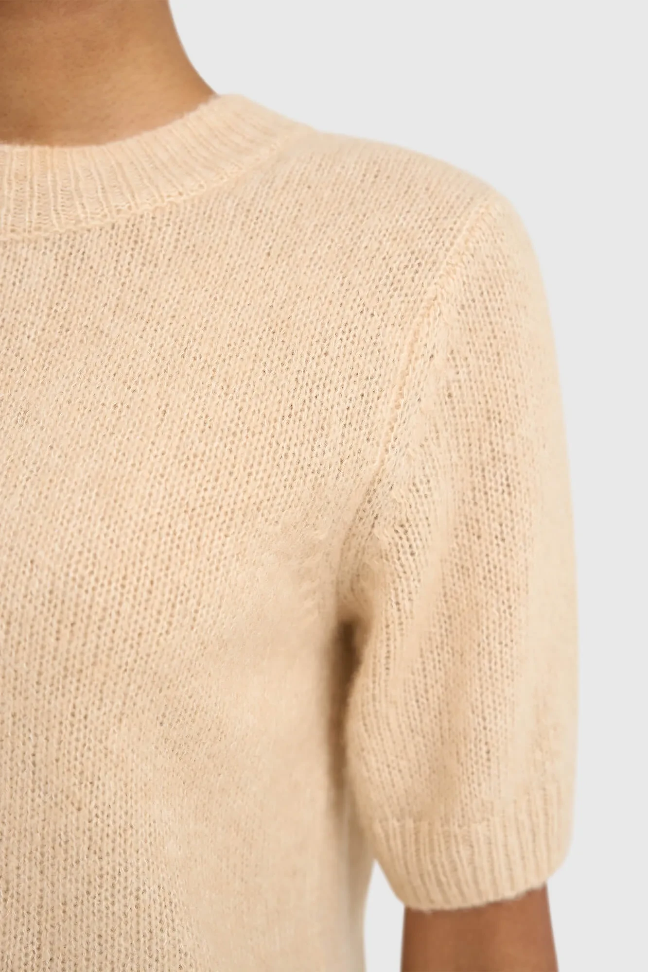 Women's Short-Sleeve Cashmere Sweater, Cream, Eloi