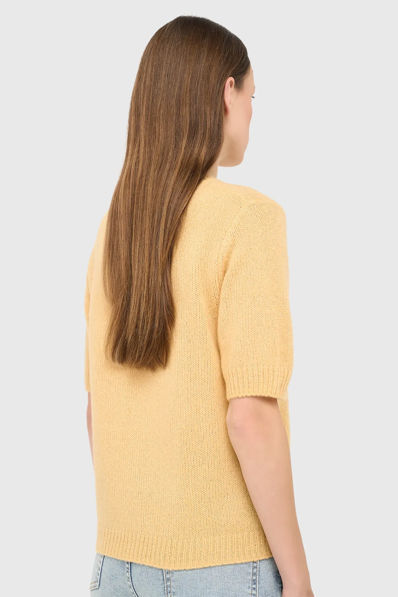 Women's Short-Sleeve Cashmere Sweater, Yellow, Eloi