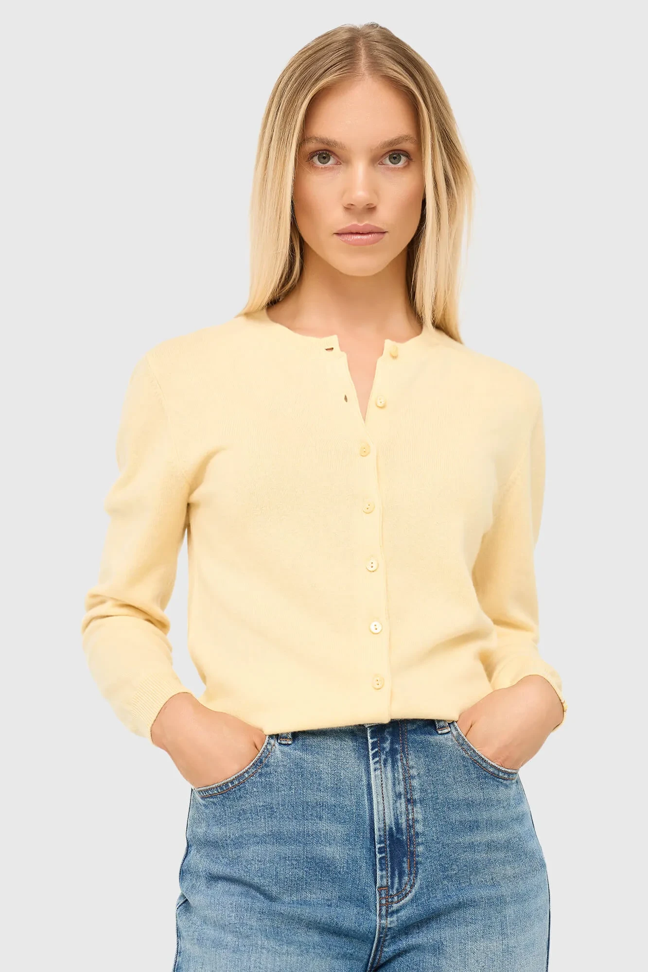 Kaschmir-Strickjacke für Damen, gelb, Lucas