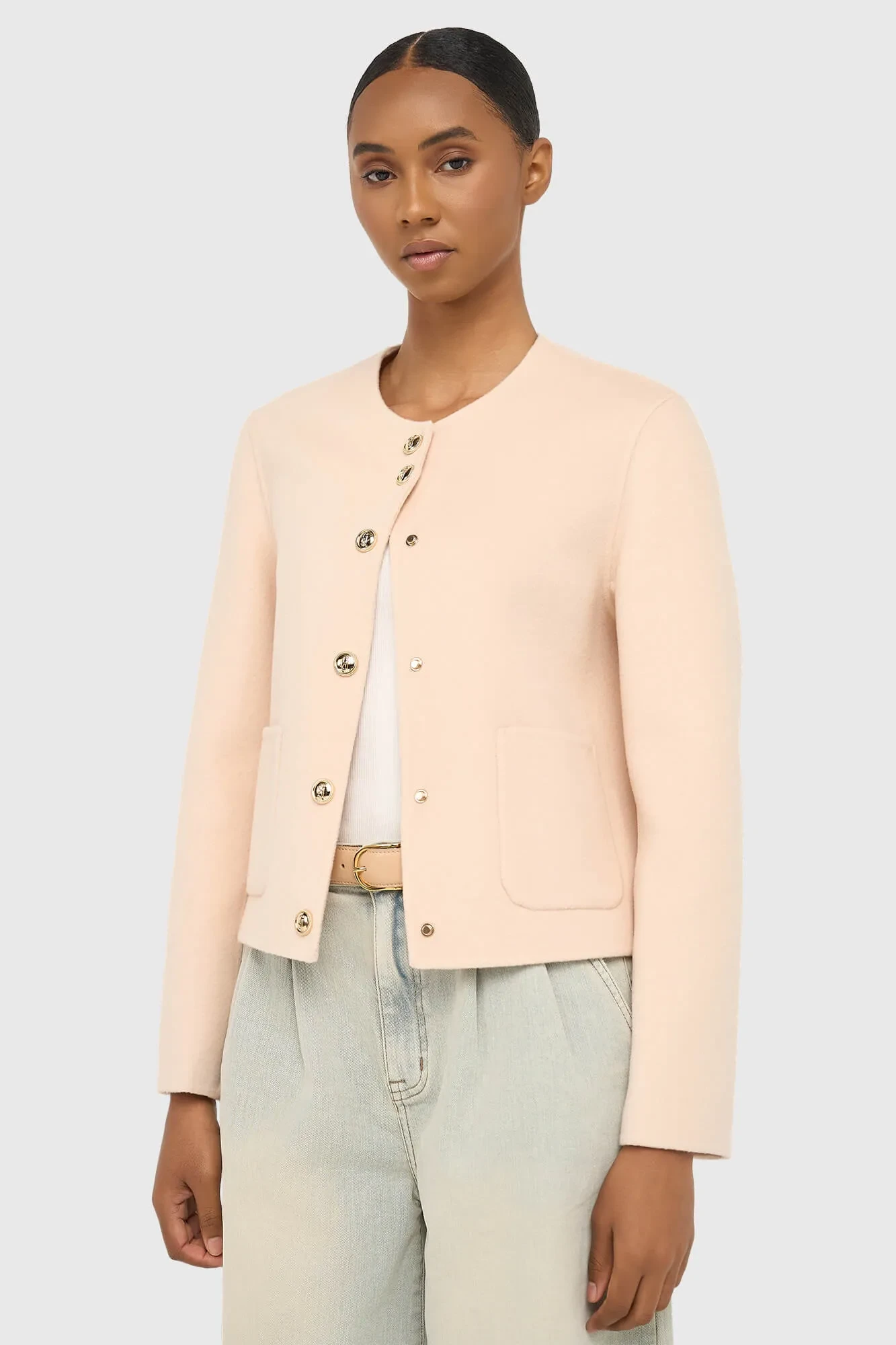 Women's Short Double-Faced Cashmere Coat by Vince in Peach