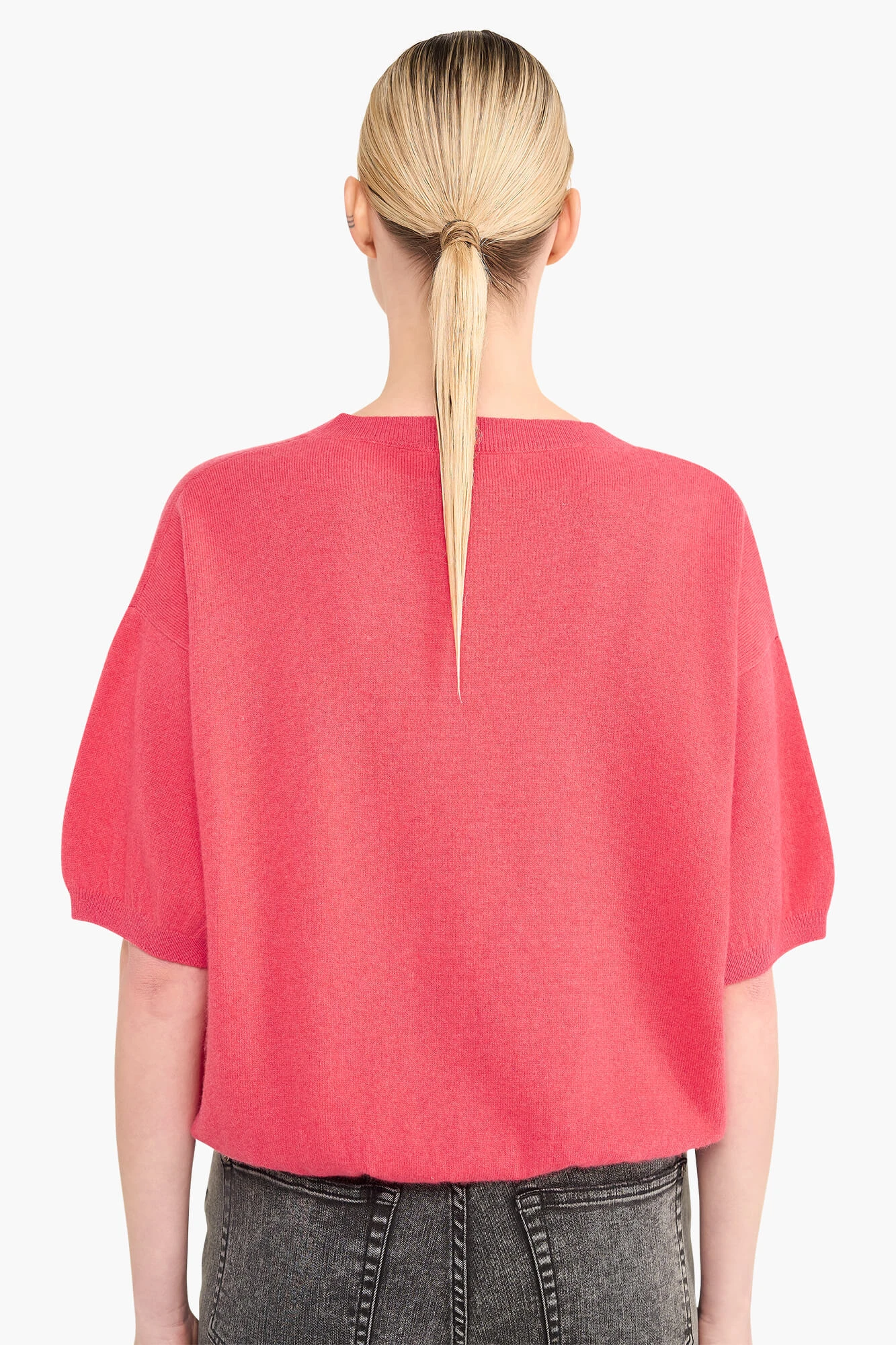 Women's Short-Sleeve Cashmere Sweater, Romeo Coral