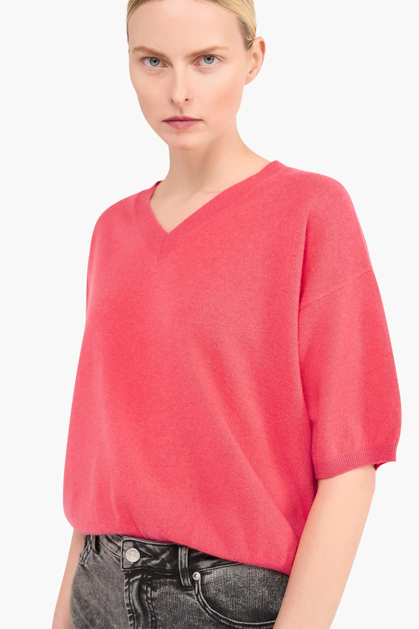 Cashmere Trui Dames Korte Mouw Romeo Coraal