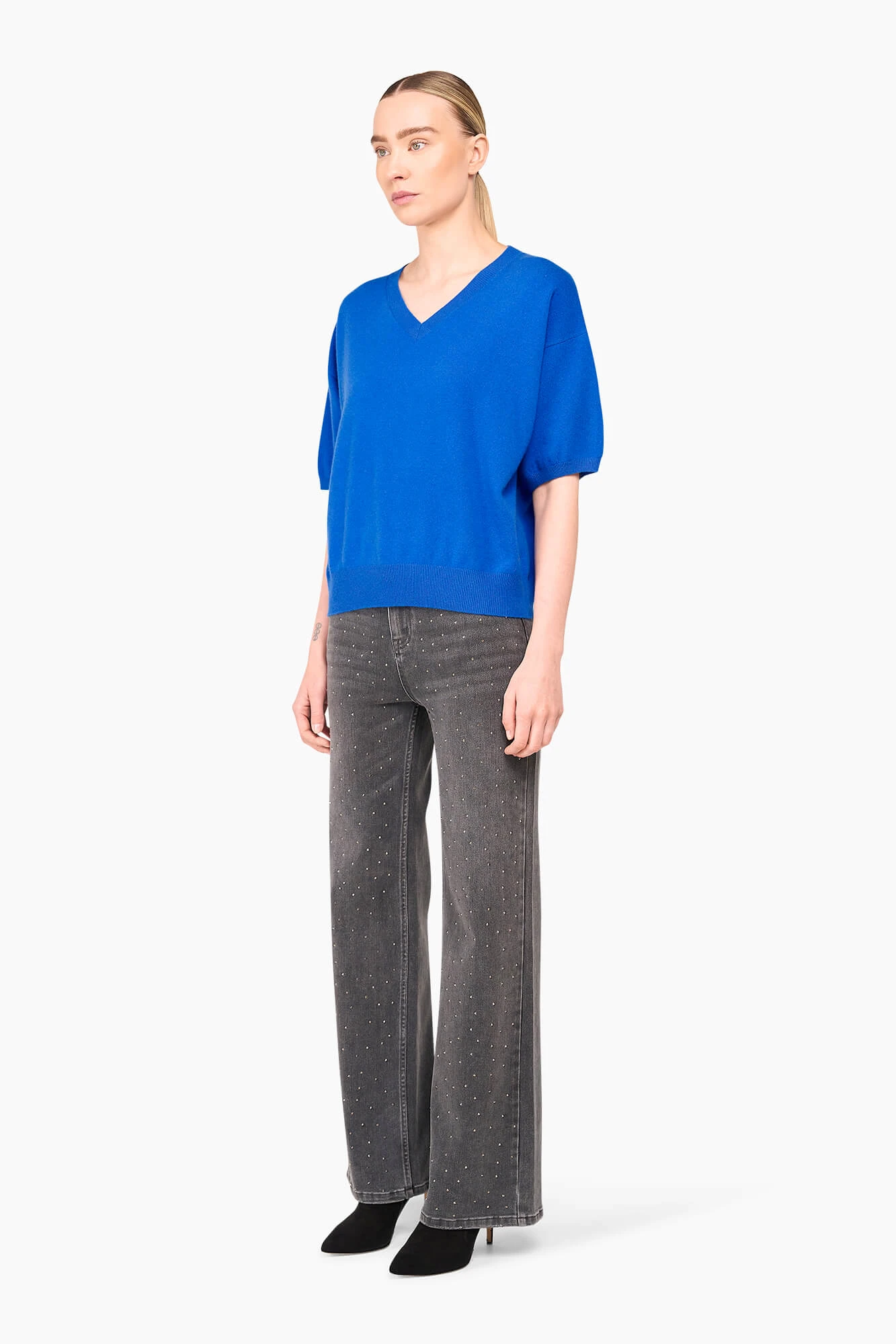 Women's Short-Sleeve Cashmere Sweater in Romeo Blue