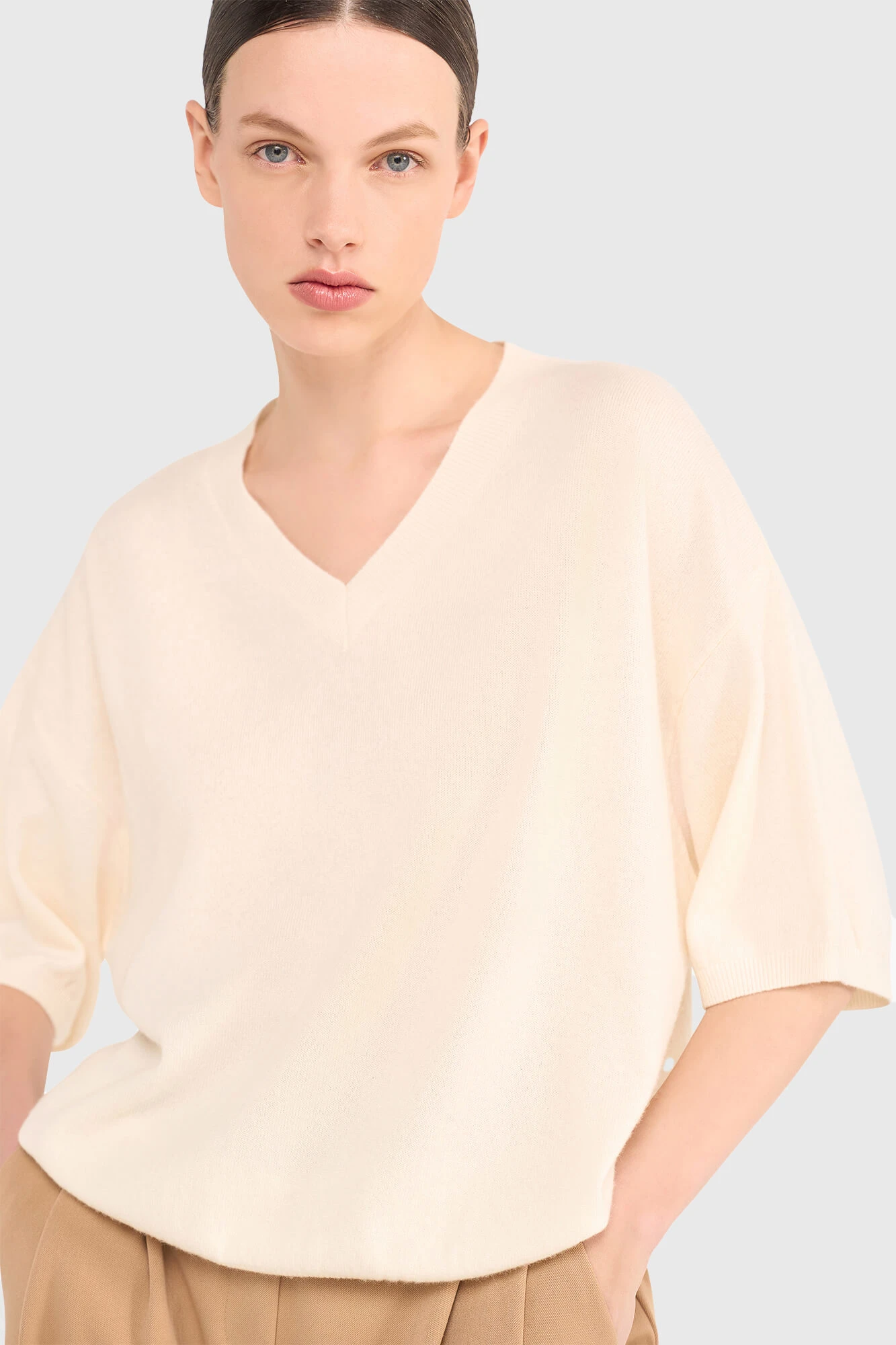 Cashmere Trui Dames Korte Mouw Romeo Off White