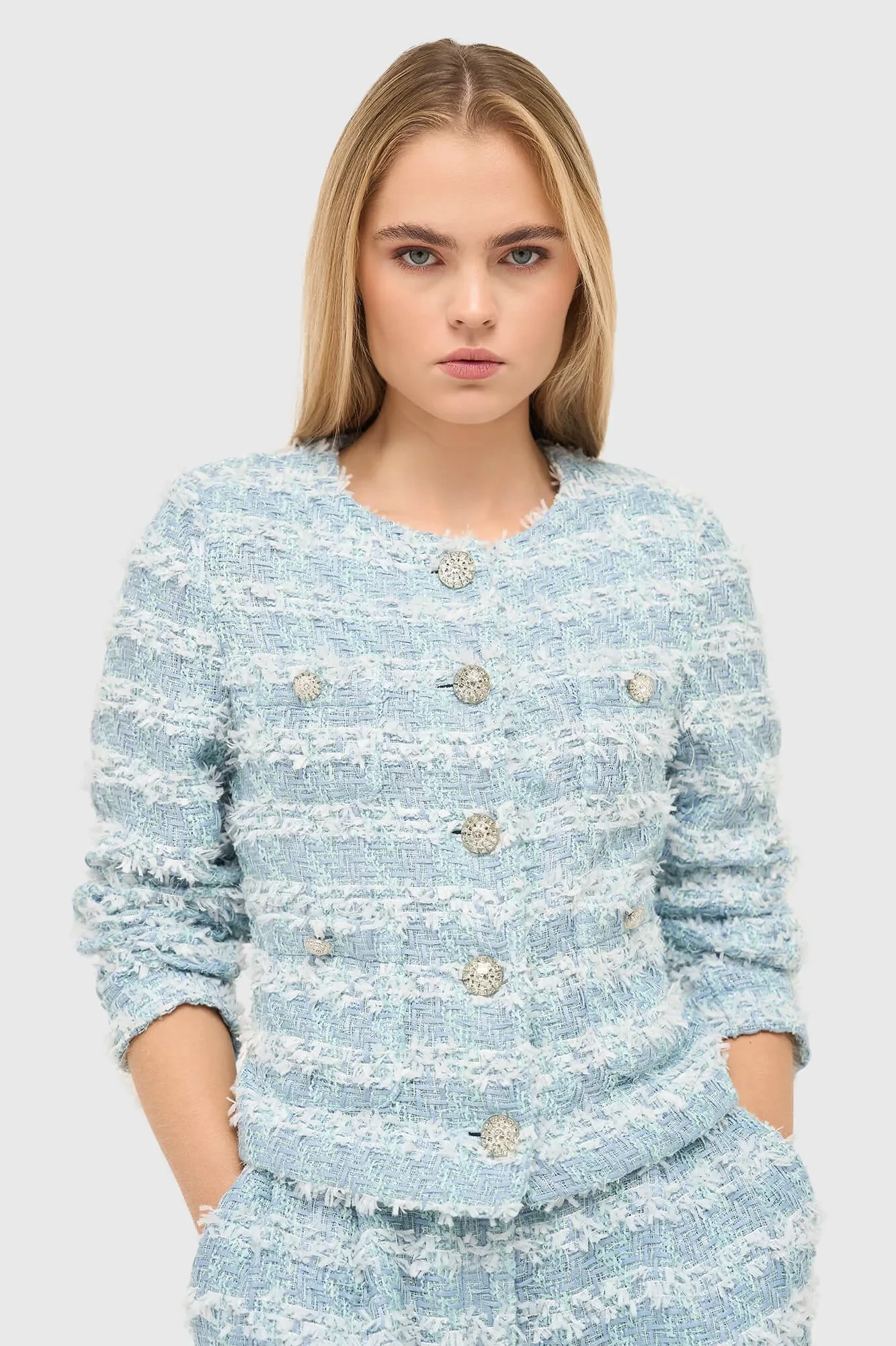 Damen-Blazer aus Tweed, Laurent Blau