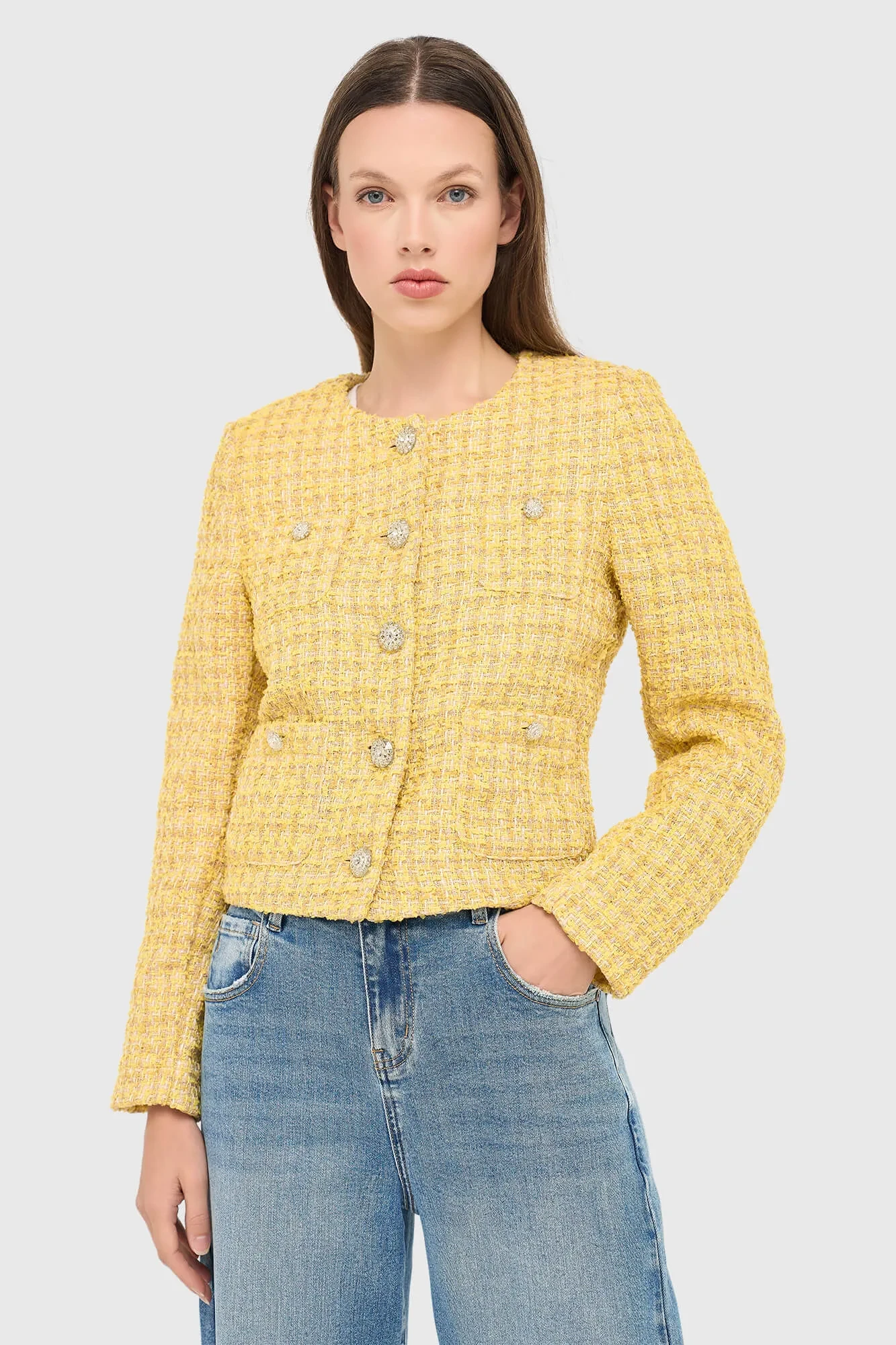 Damen-Blazer aus Tweed, Modell „Laurent“, gelb