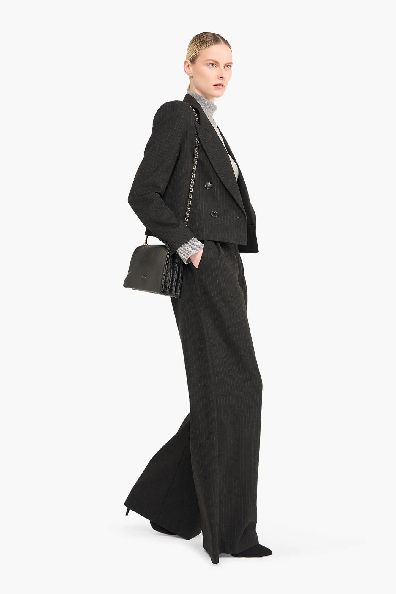 Damen-Blazer, kurz, Stan, schwarz, gestreift