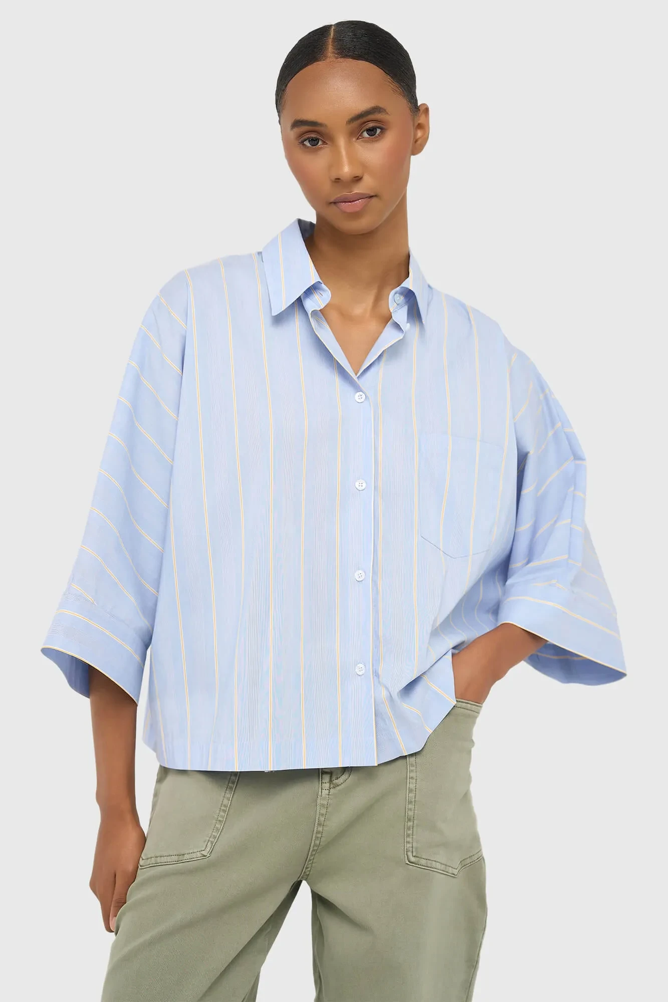 Damenbluse, gestreift, blau, Carl