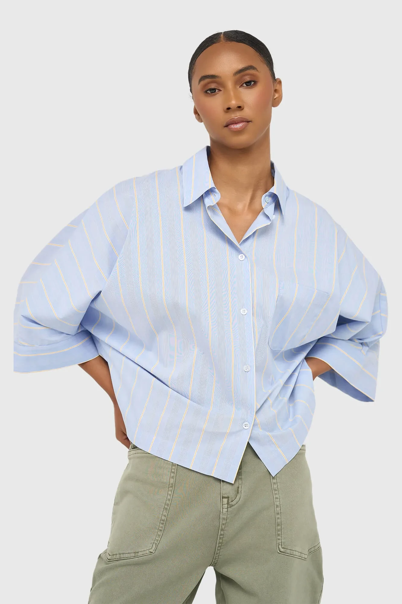 Damenbluse, gestreift, blau, Carl