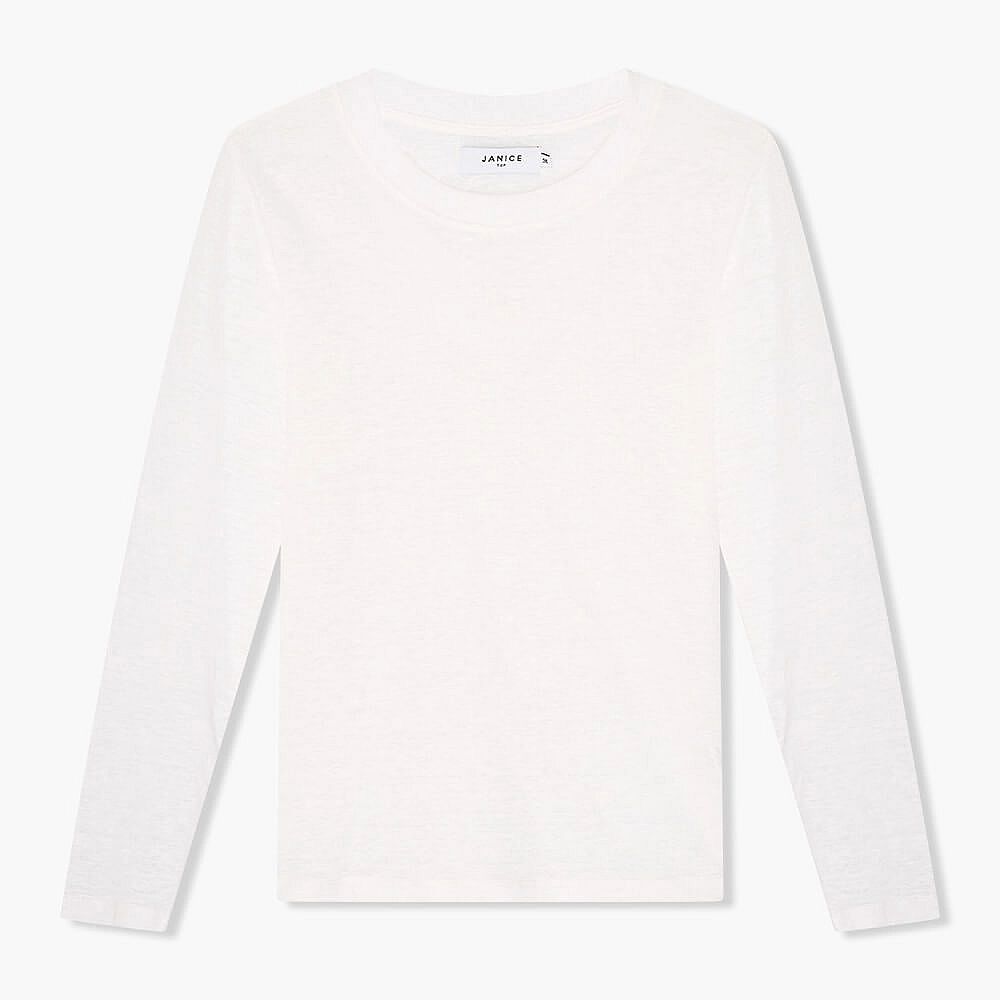 Wit Linnen T-shirt dames lange mouw Ryan